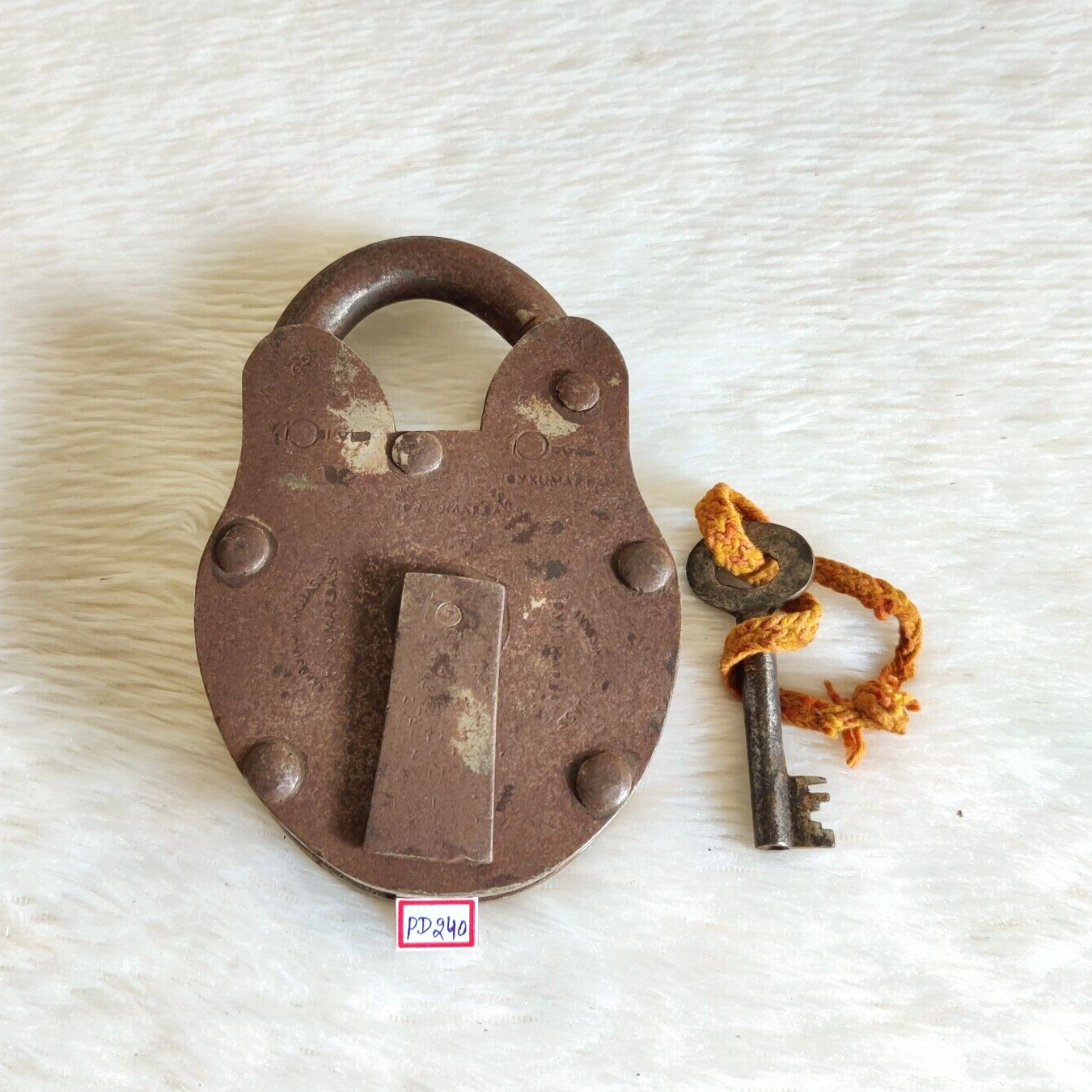 1950s Vintage Handmade Iron Jumbo Padlock With Original Key Collectible PD240