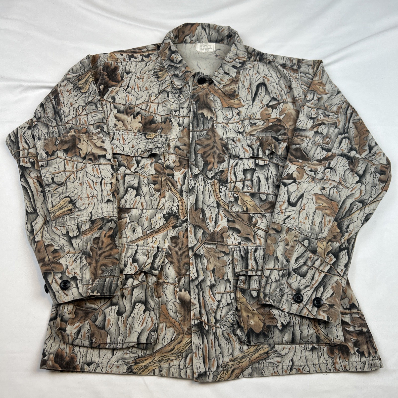 VTG Oak Country Camo Combat Coat Shirt Mens Medium Reg USA Made 50/50 4 Pocket