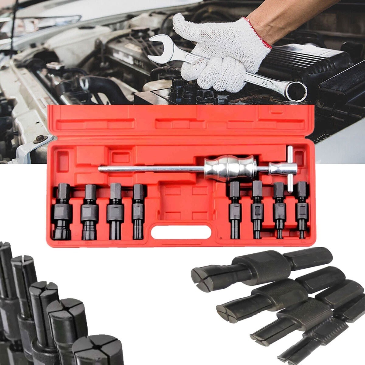 9Pcs Blind Hole Collet Bearing Puller Set,8-32mm Inner Bearing Extractor w/ Box