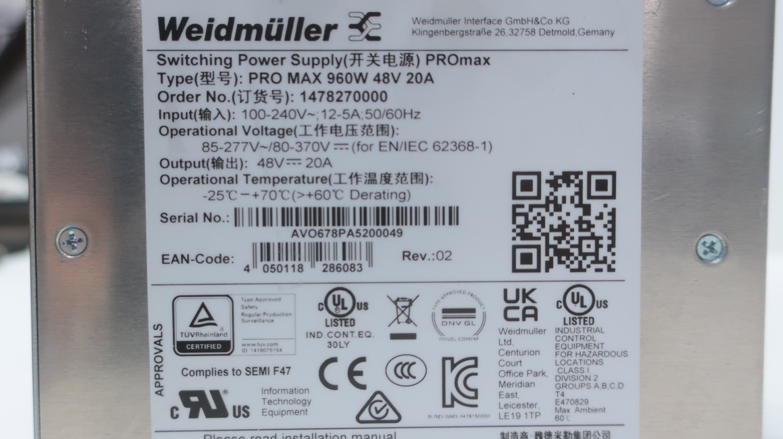 Weidmuller 1478270000 Power Supply Module