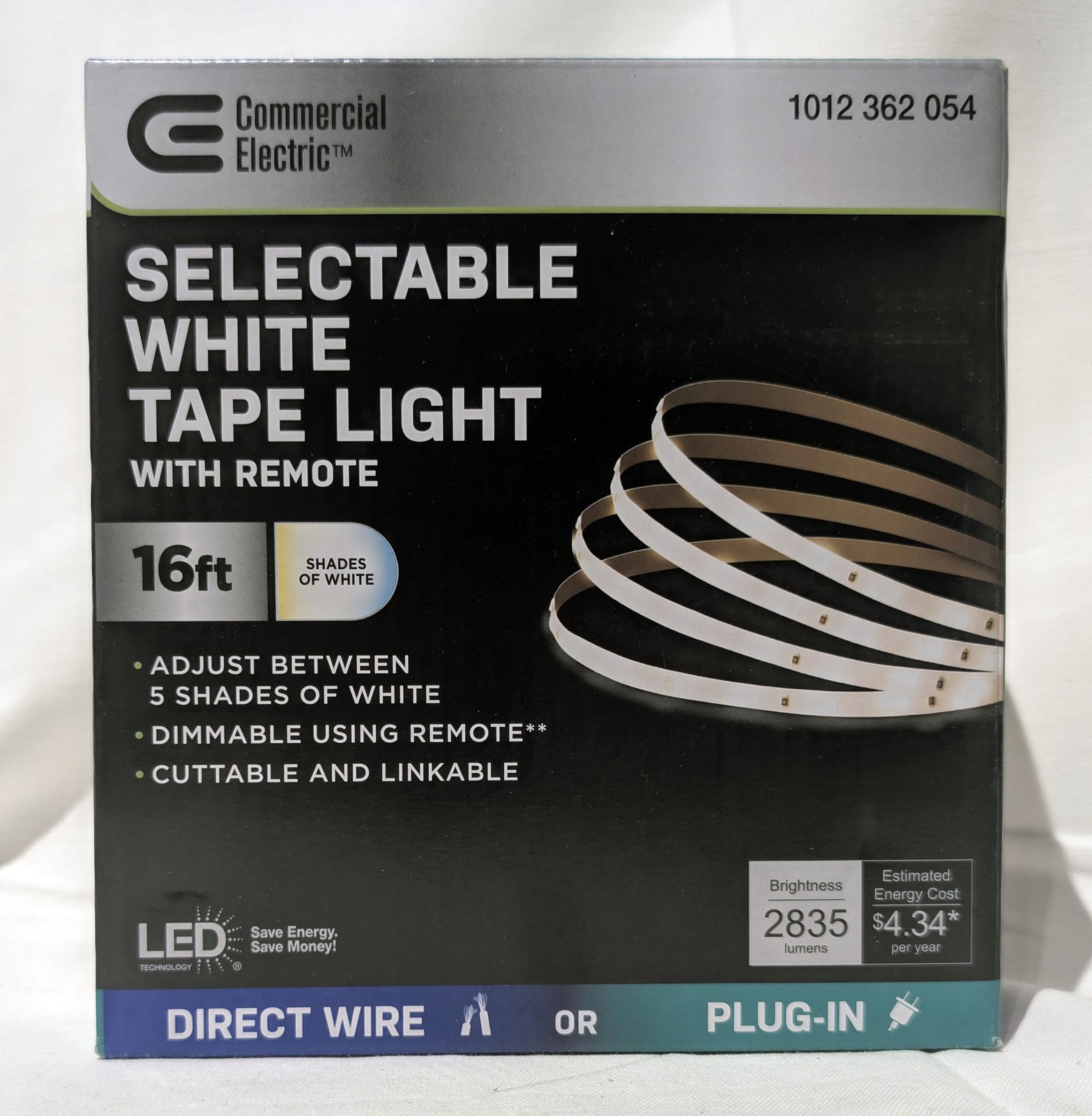 Commercial Electric  16ft Selectable White Tape Light with Remote - NEW