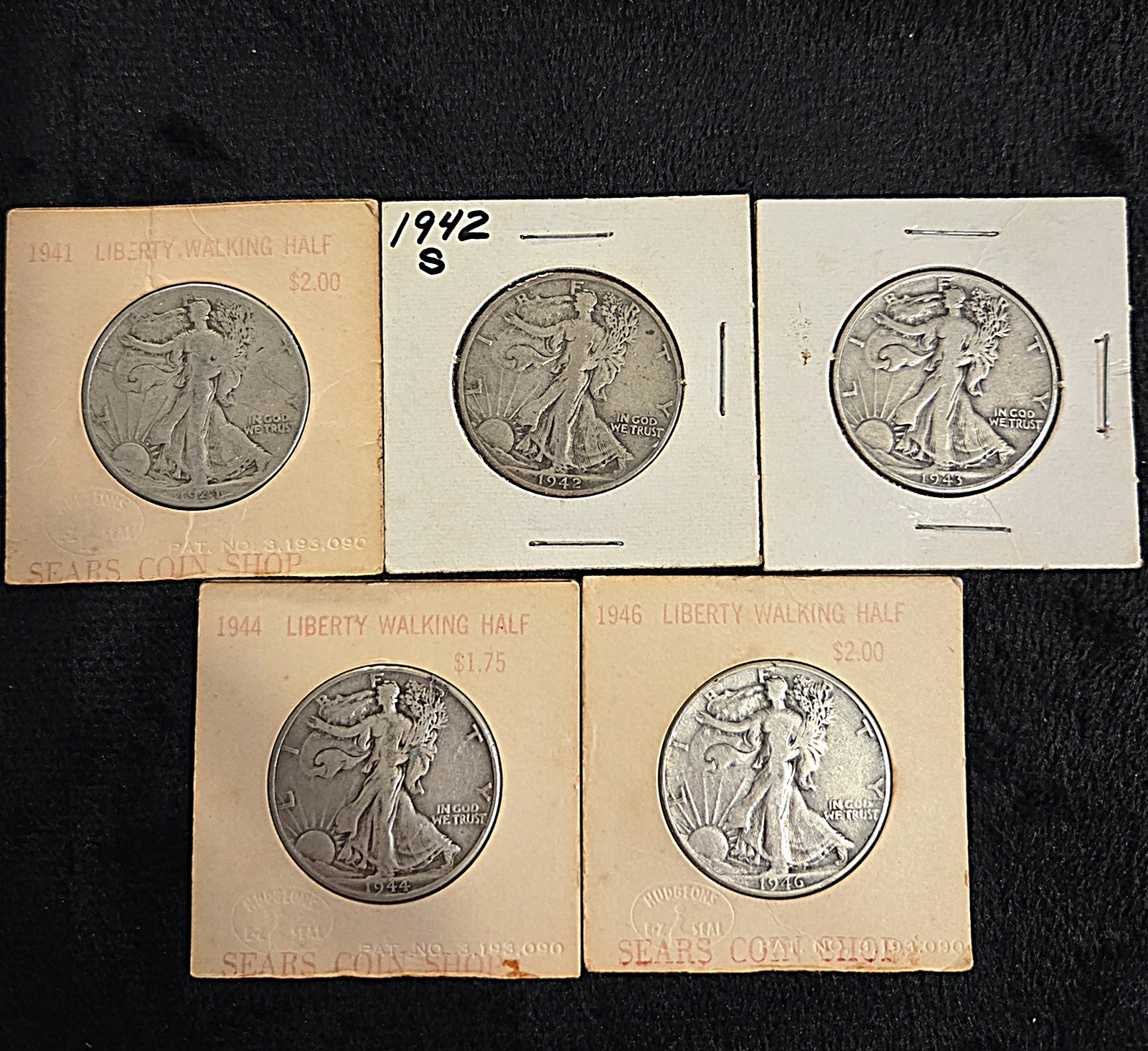 Lot of 5  Walking Liberty Half Dollars - 90% Silver Varied Mints