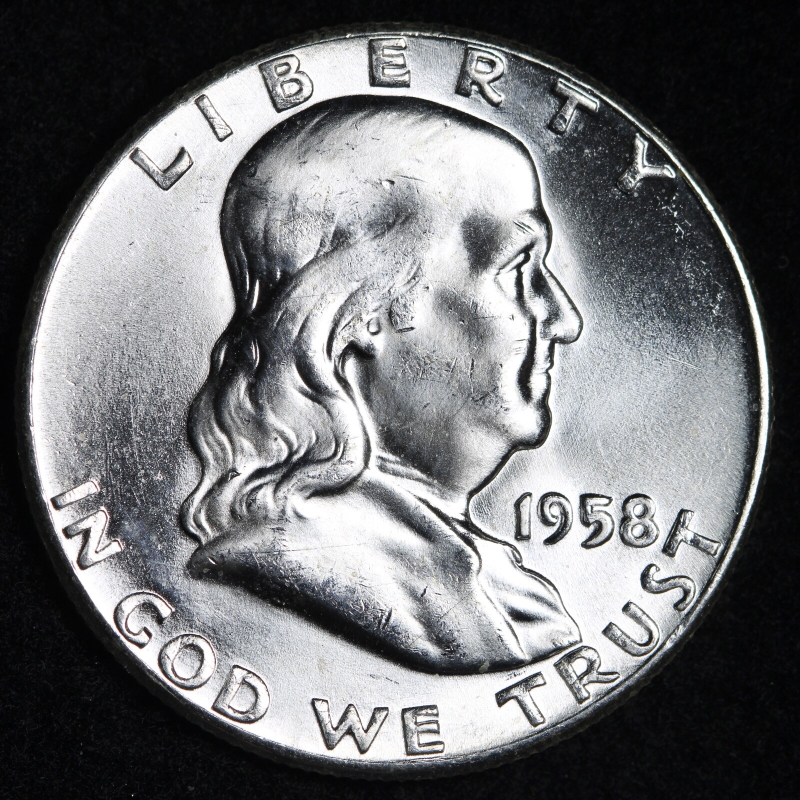 GEM BU UNCIRCULATED UNC MS 1958 SILVER FRANKLIN HALF DOLLAR BRILLIANT LUSTER