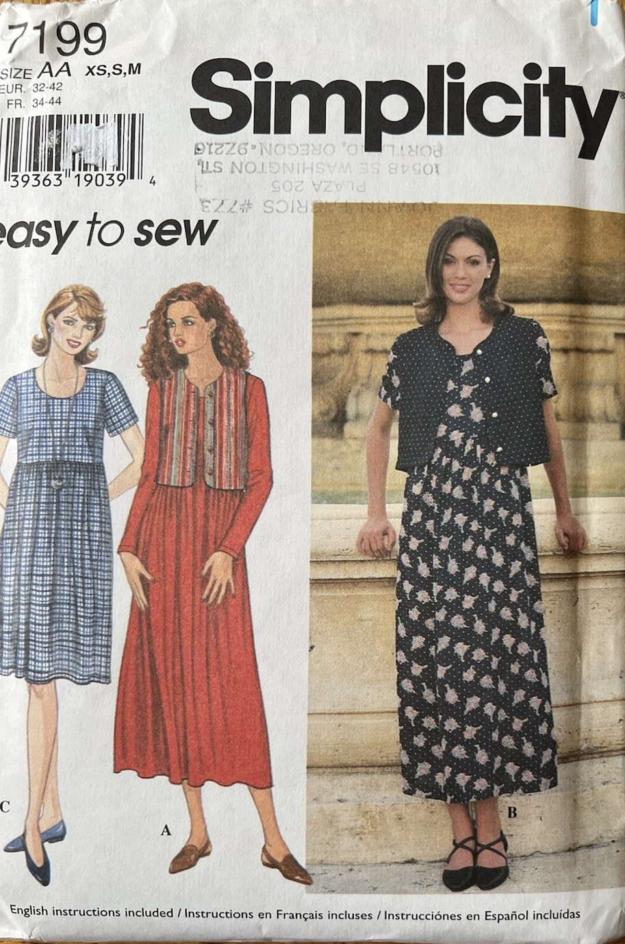 90's EASY Simplicity 7199 High Waist DRESS & Vest sewing pattern sz 6-16 UNCUT