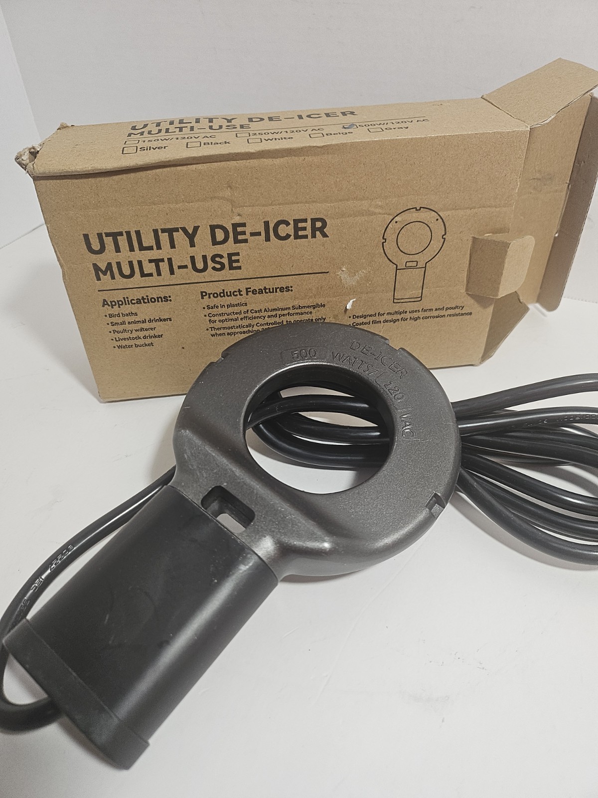 Eggluuz Utility De-Icer 500 Watt Submergible Cast Aluminum 500W, Black