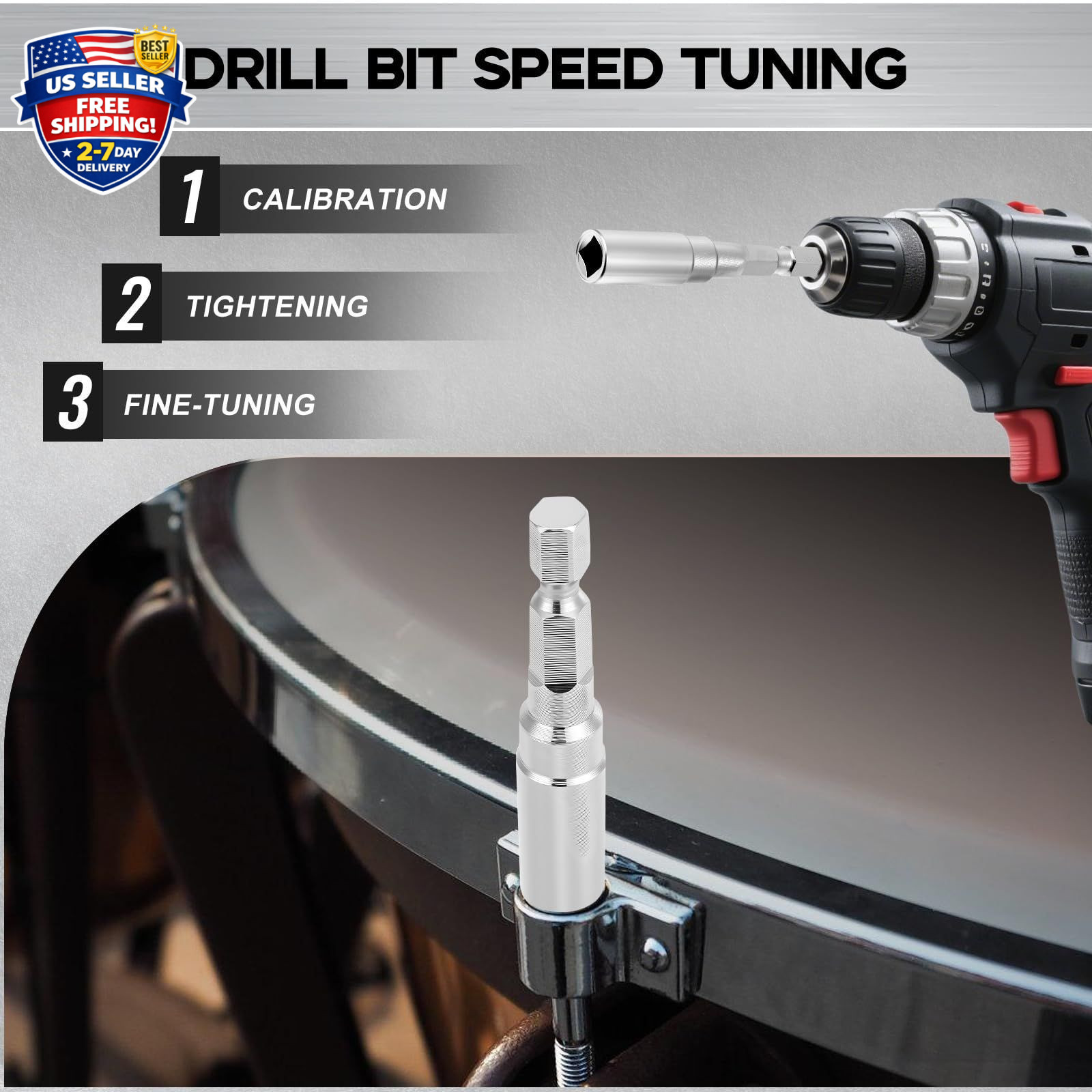 Drum Key Set, 4PCS Drum Tuning Kit with Drill Bit, Speed Drum Key, Standard D...