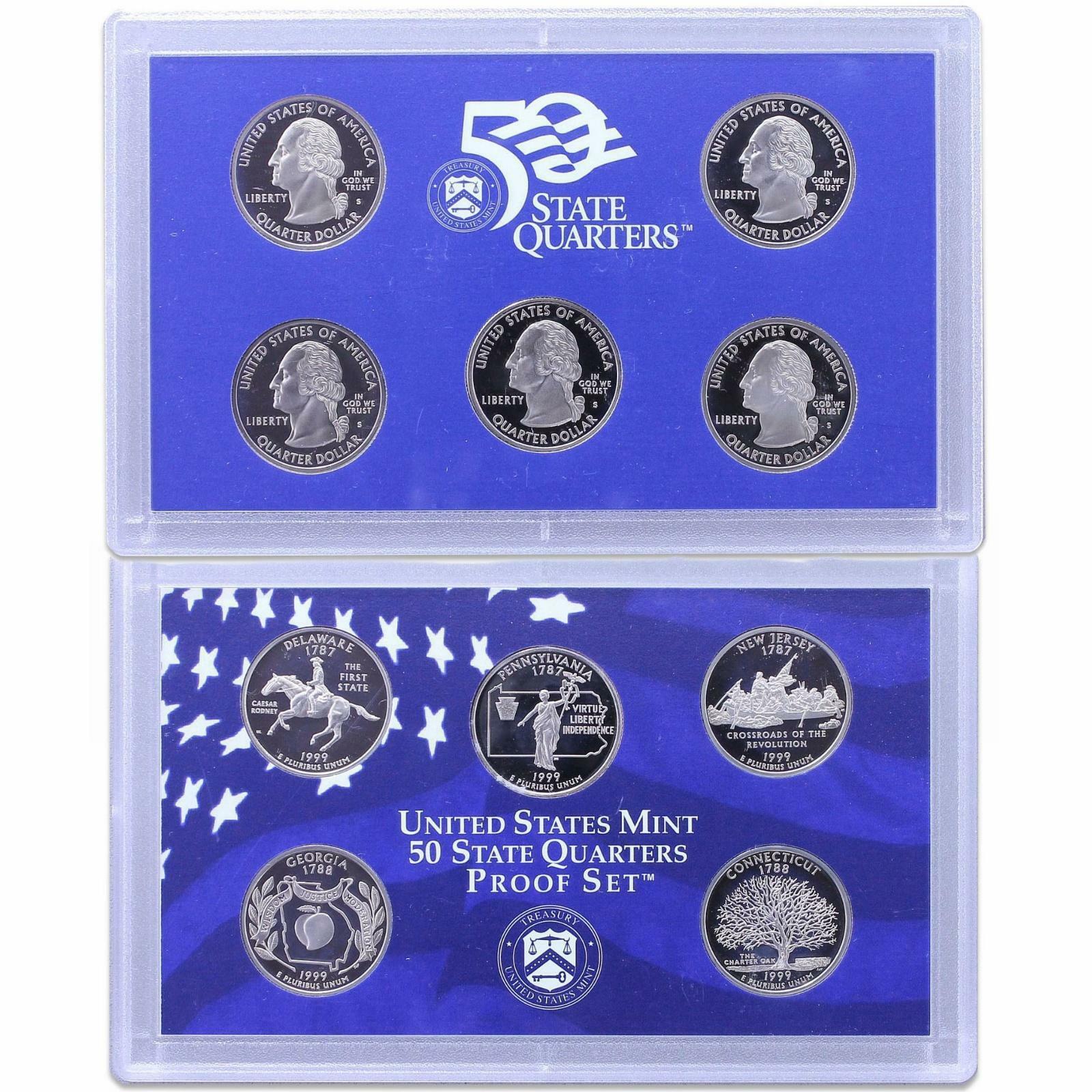 1999 S Proof Set Original Box & COA 9 Coins CN-Clad