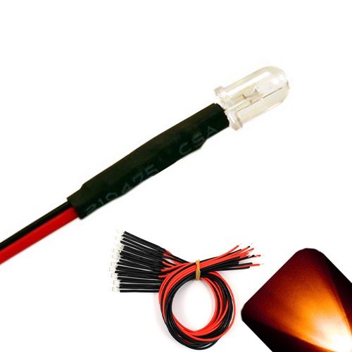 100 x Pre wired 12v 5mm Amber Orange LEDs Prewired 12 volt LED 11v 13v 14v 15v