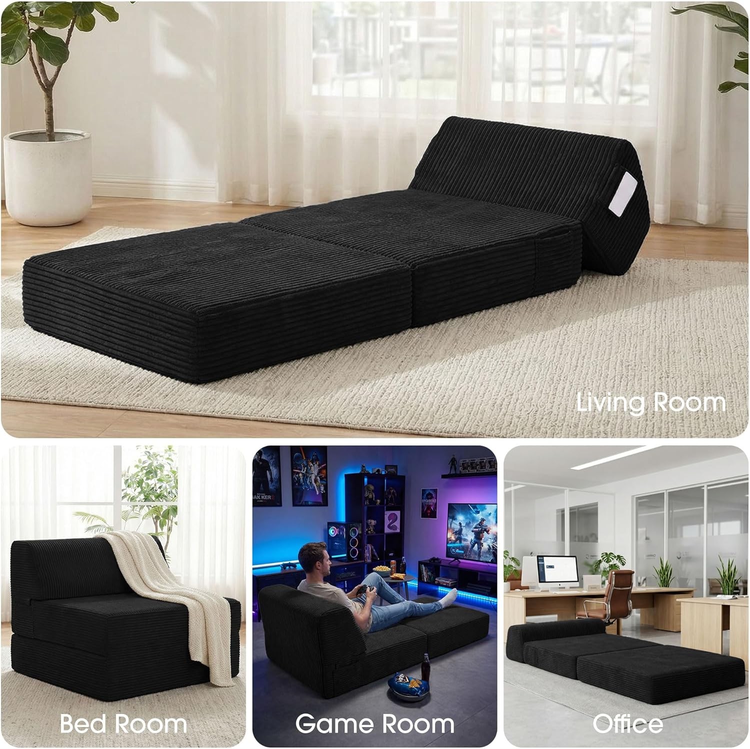 Folding Sofa Bed W/ Pillow Memory Foam Fold Out Chair Bed Convertible Sleeper