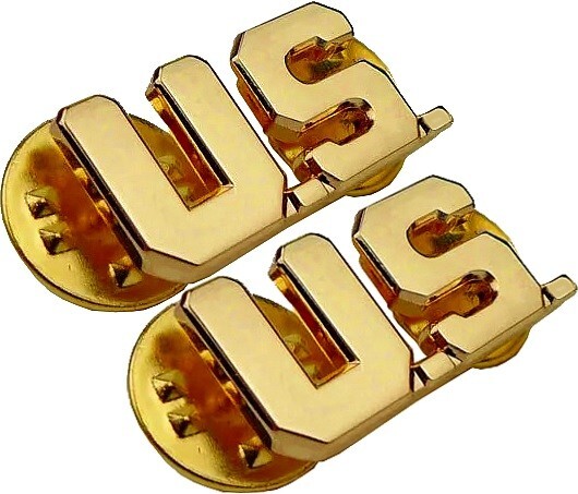 US U.S Letters Army Military Officer Collar GOLD Pins SET Signina Pin Badge