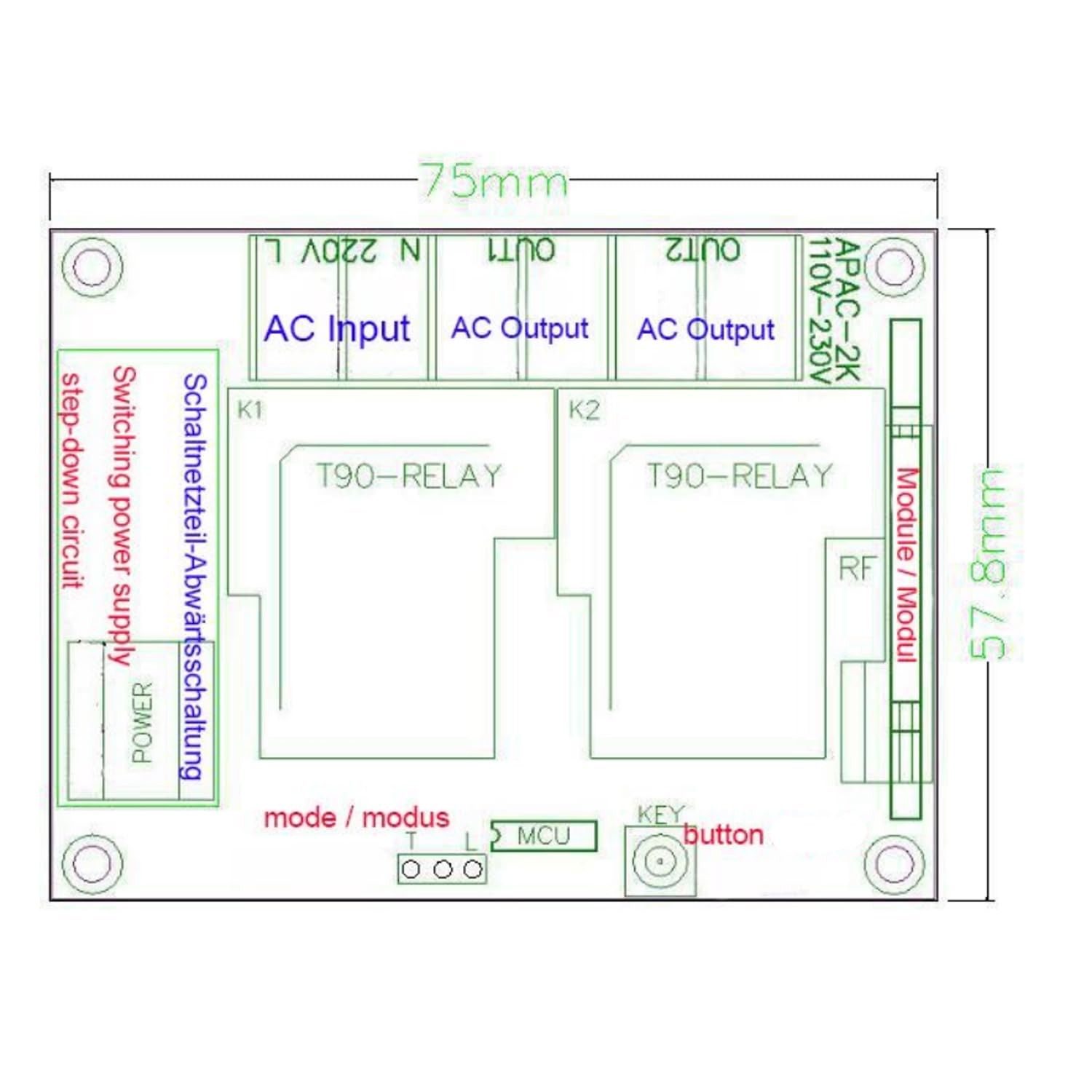 HighPower AC 110V/220V Wireless Remote Switch 30A Current Controller Relay