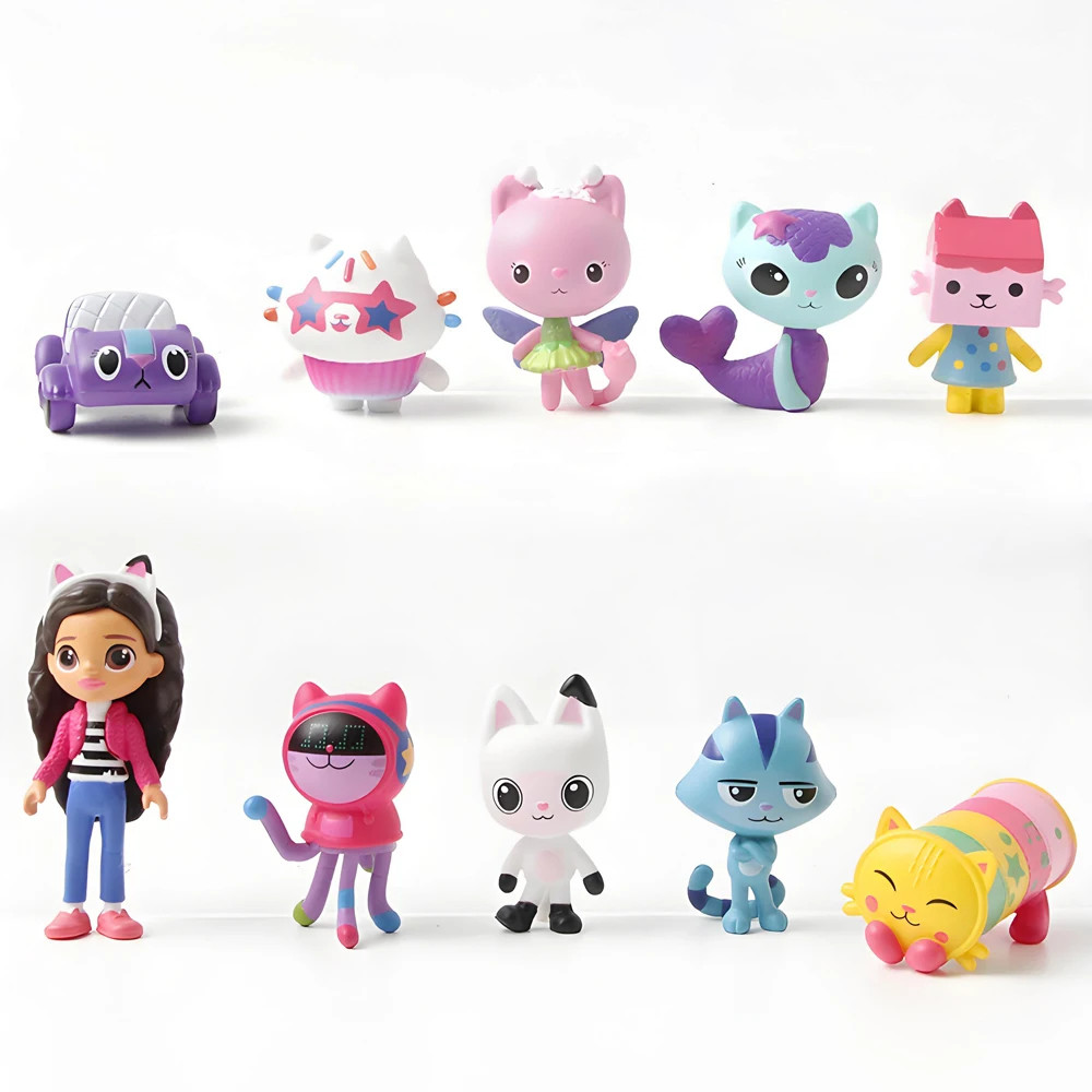 NEW 10pcs Gabby Dollhouse Anime Figure Toy Smiling Car Cat Hug Gaby Girl Dolls