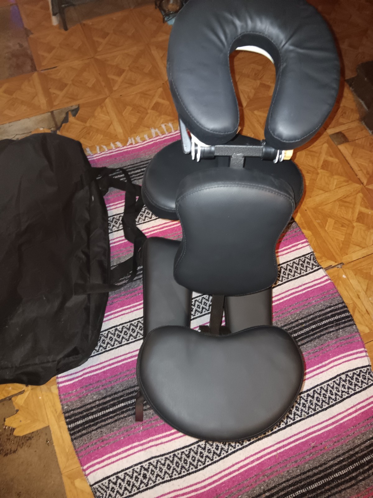 Portable Foldable Black Massage Chair with Faux Leather & Metal Frame