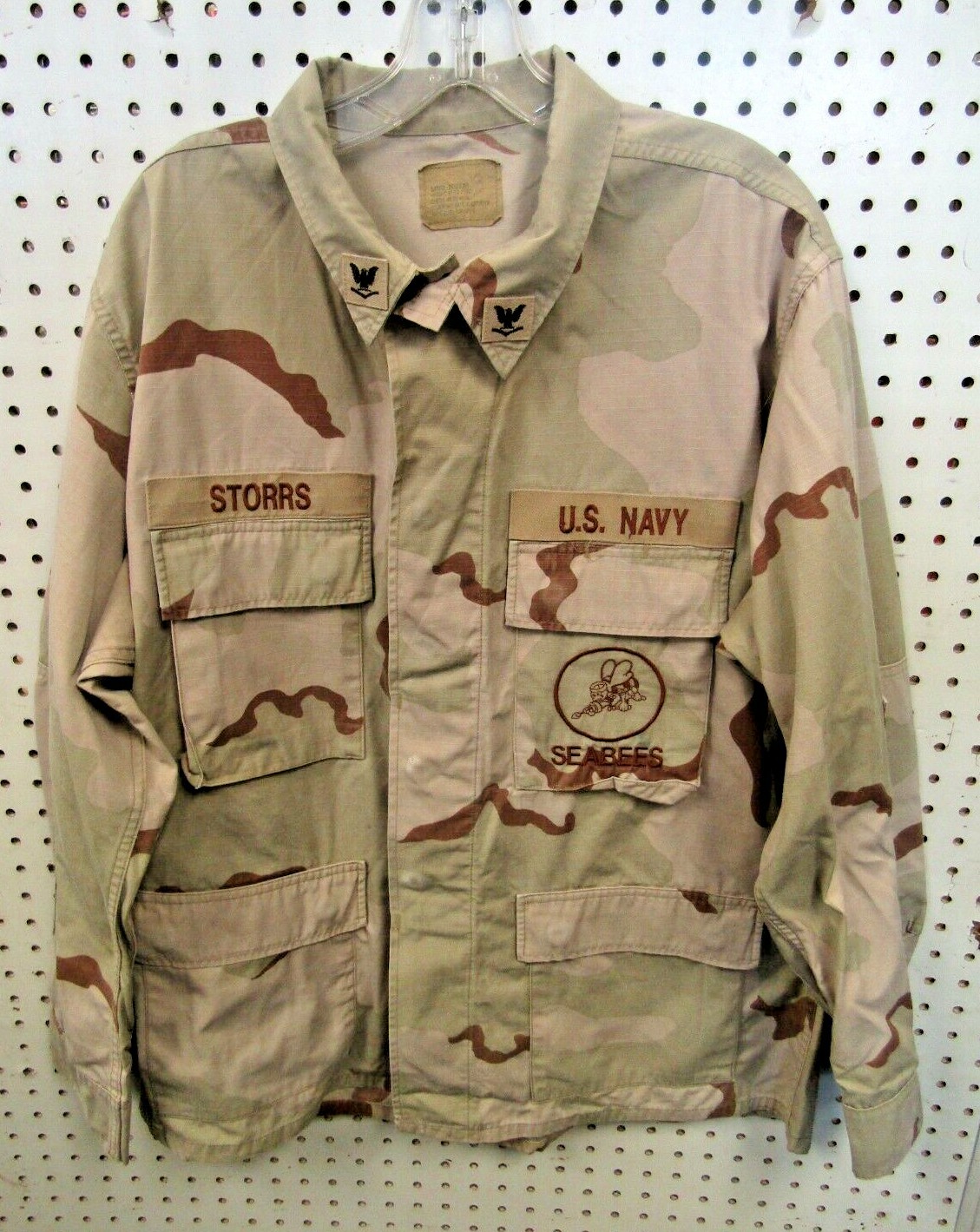 Vintage US Navy Seabees 3-Color Desert Combat Coat Large Regular USN PO3C