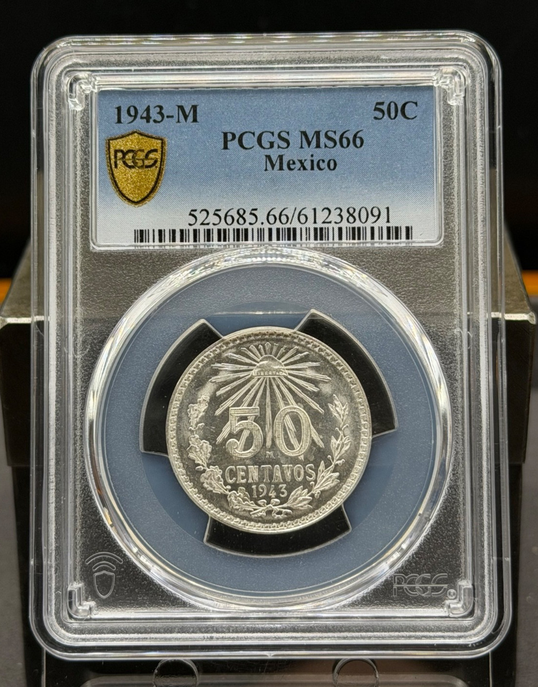 1943 M Mexico 50 Centavos Silver PCGS MS 66 Beautiful White Silver Gem BU Coin.