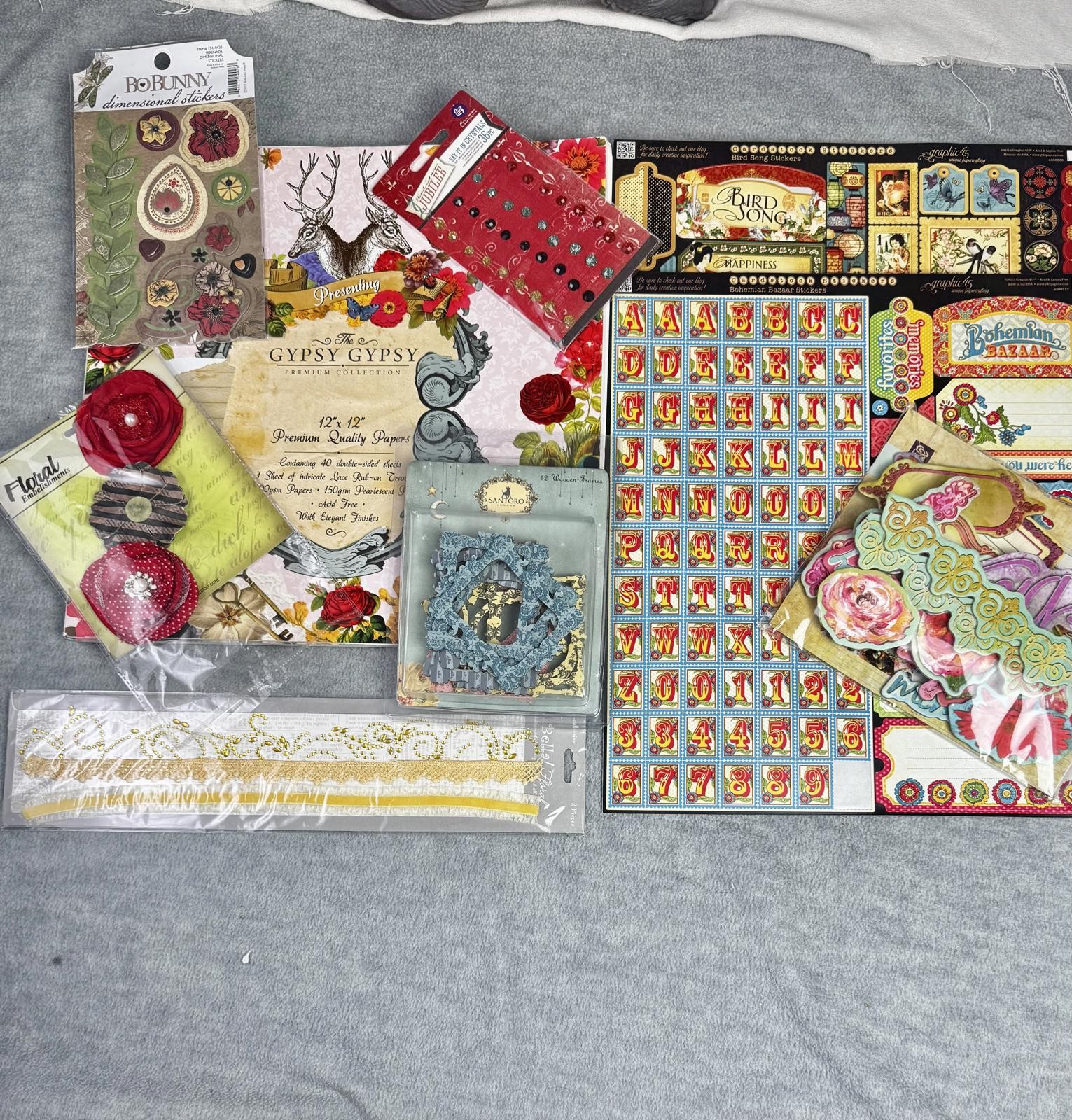 gypsy boho scrapbooking bundle paper pad stickers ephemera mixed lot