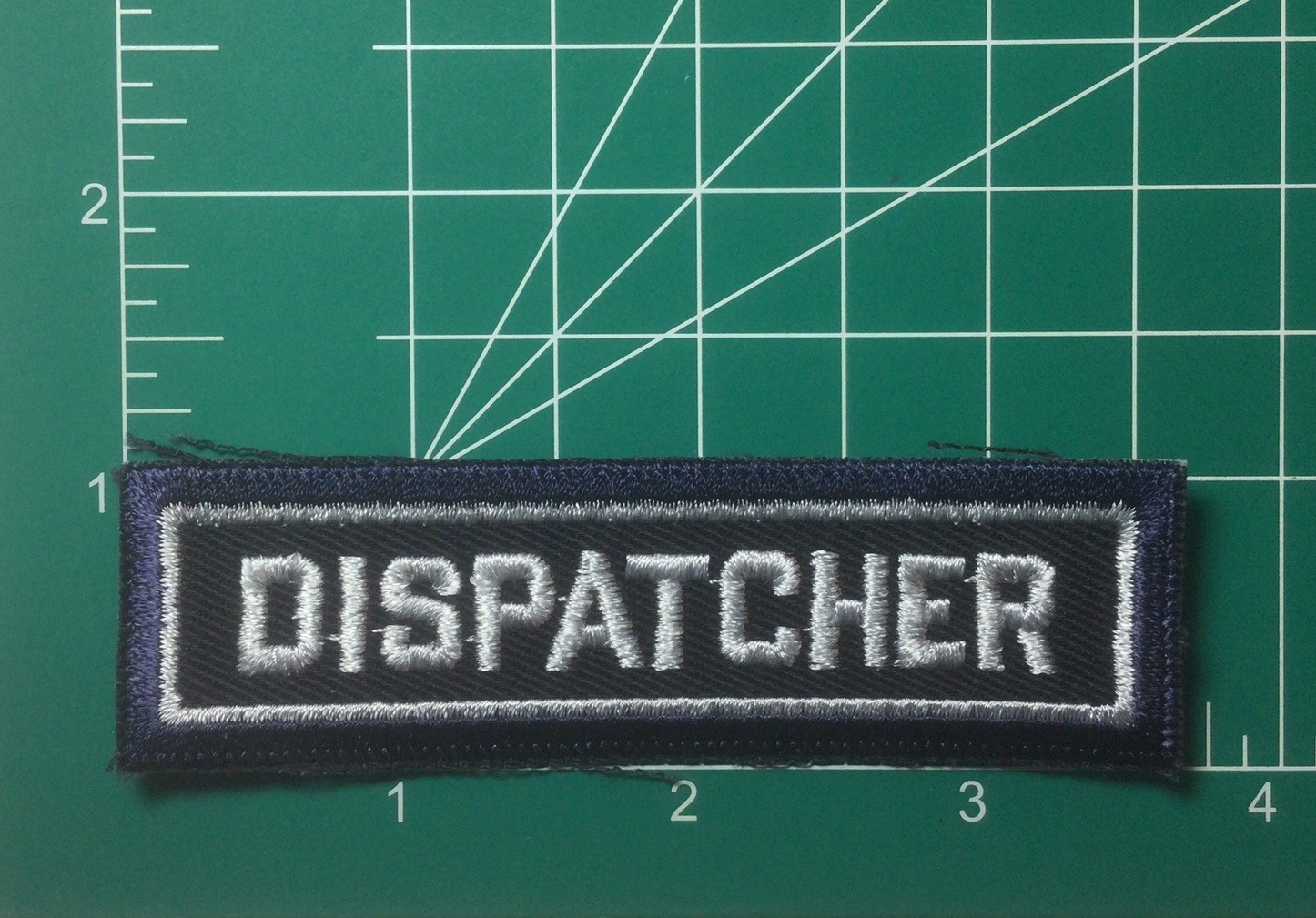 (2) DISPATCHER Embroidered Patch  - Silver & Black Navy - 1x3 5/8” Bar