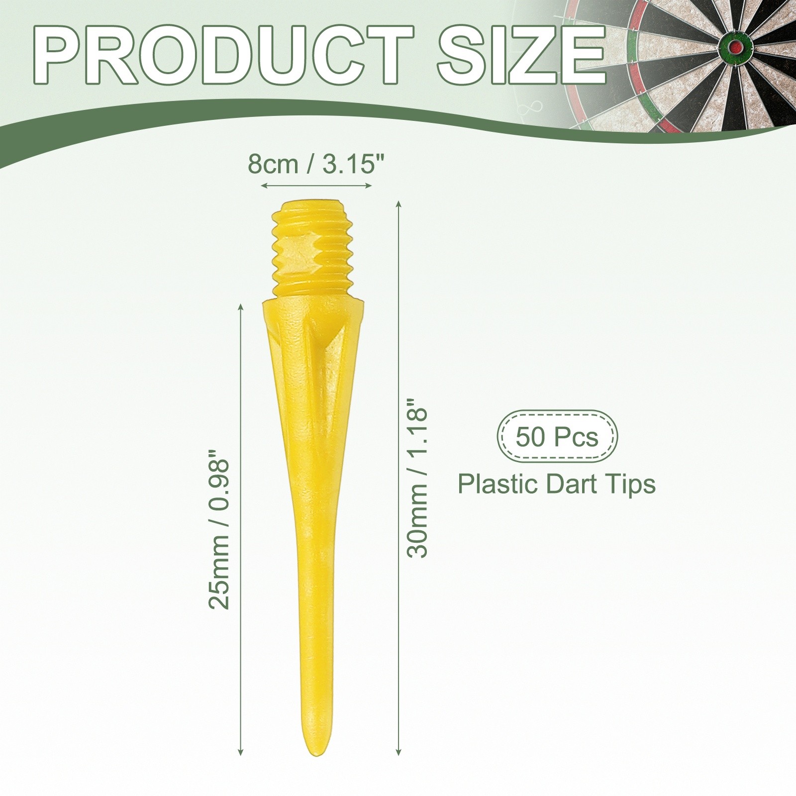 Plastic Dart Tips, 2BA Thread Soft Tip Dart Accessories 50 Pack & Yellow