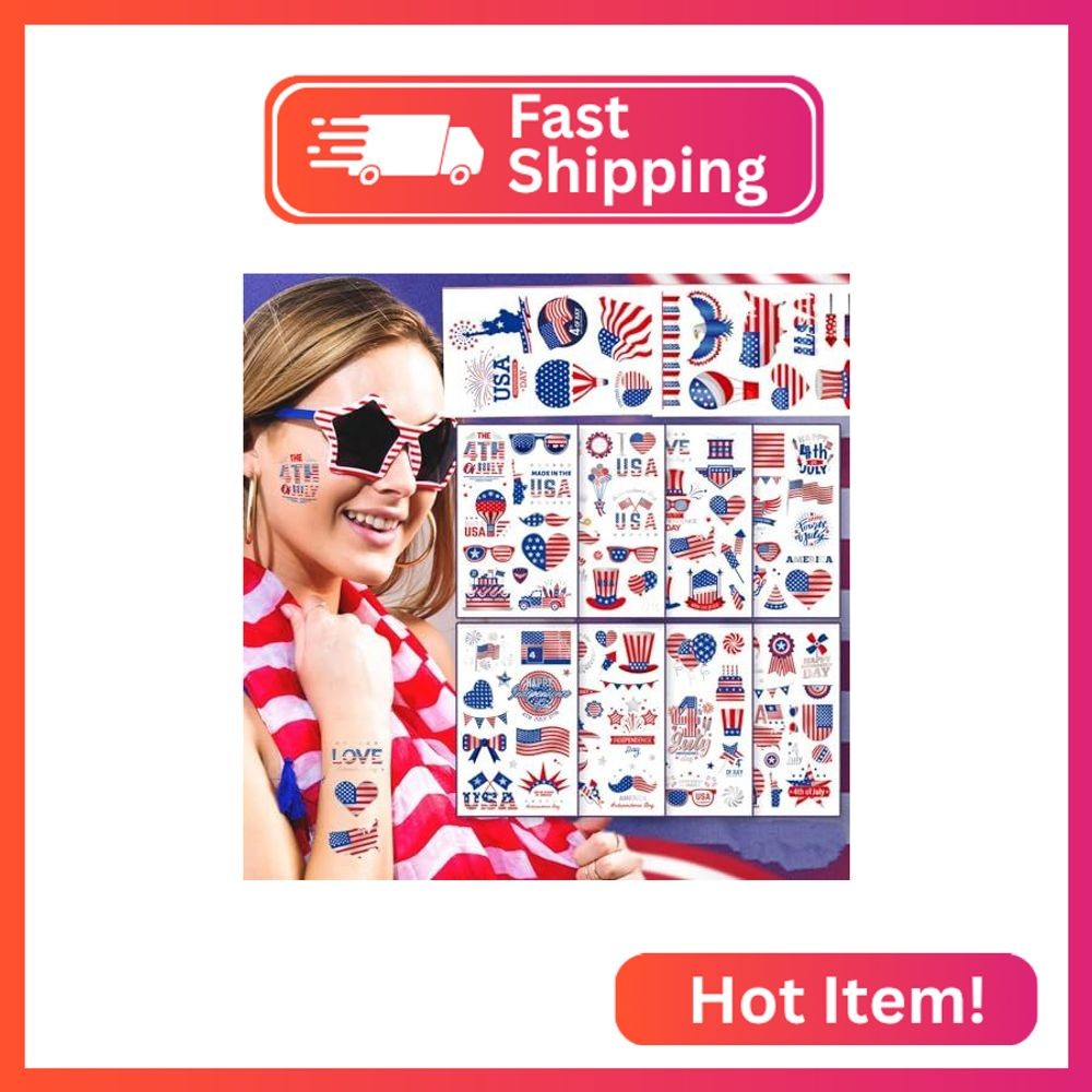 100 Styles 4th of July USA Temporary Tattoos MYEBONG Independence Day Tattoos Am