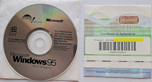 Microsoft Windows 95 OSR 2.1 CD-ROM + COA with Product ID / Install Key