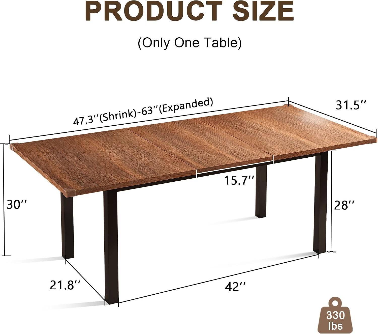Extendable Dining Table for 4-6 63" Modern Kitchen Table Farmhouse Dining Room