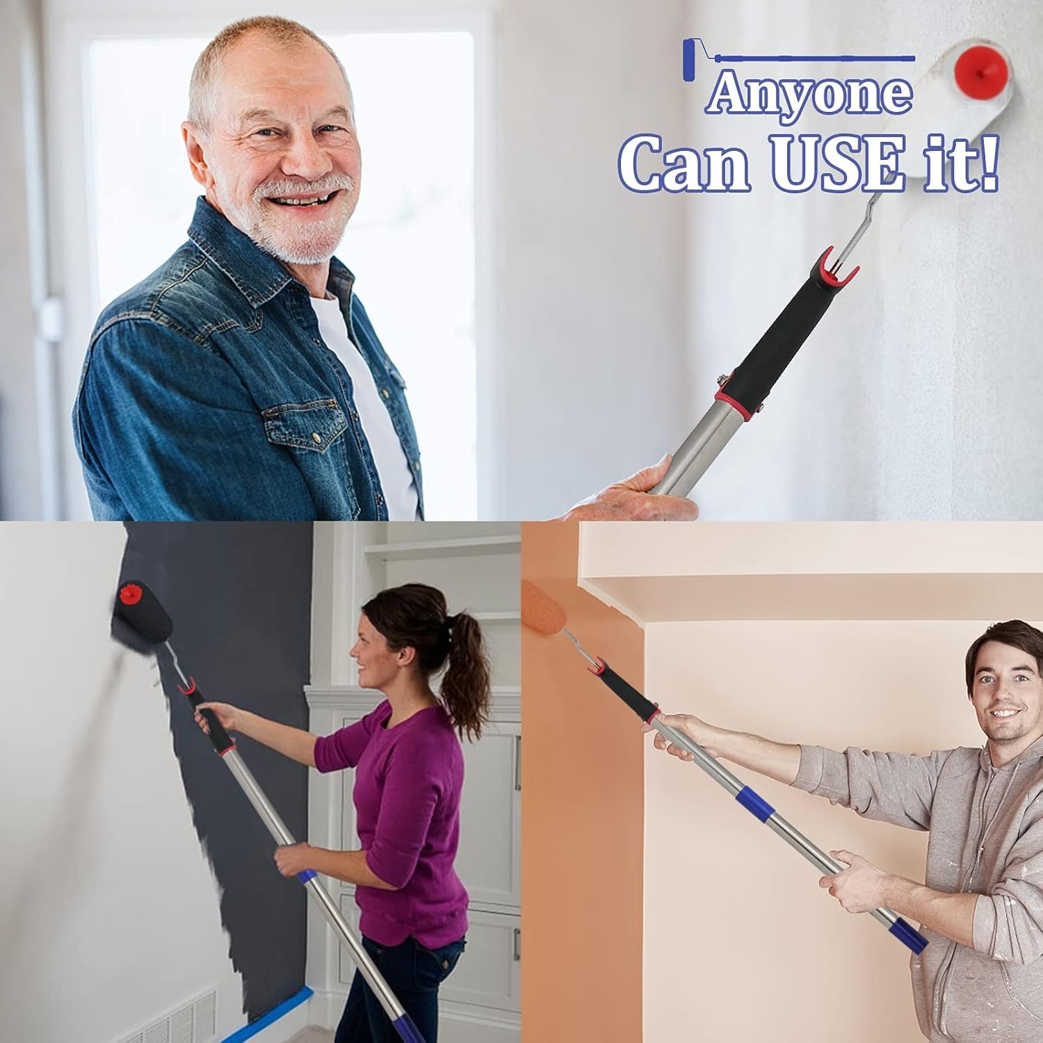 Paint Roller,4 FT Brush kit Multi-Function Roller with House 4 Feet