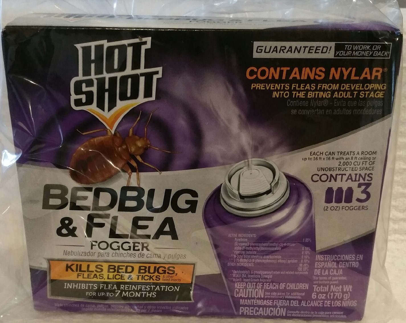 Hot Shot Bed Bug and Flea Fogger kills bed bugs fleas lice ticks (2) boxes