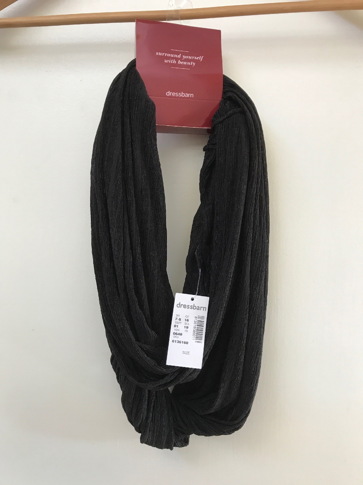 NWT DRESSBARN Black Textured Loop Scarf