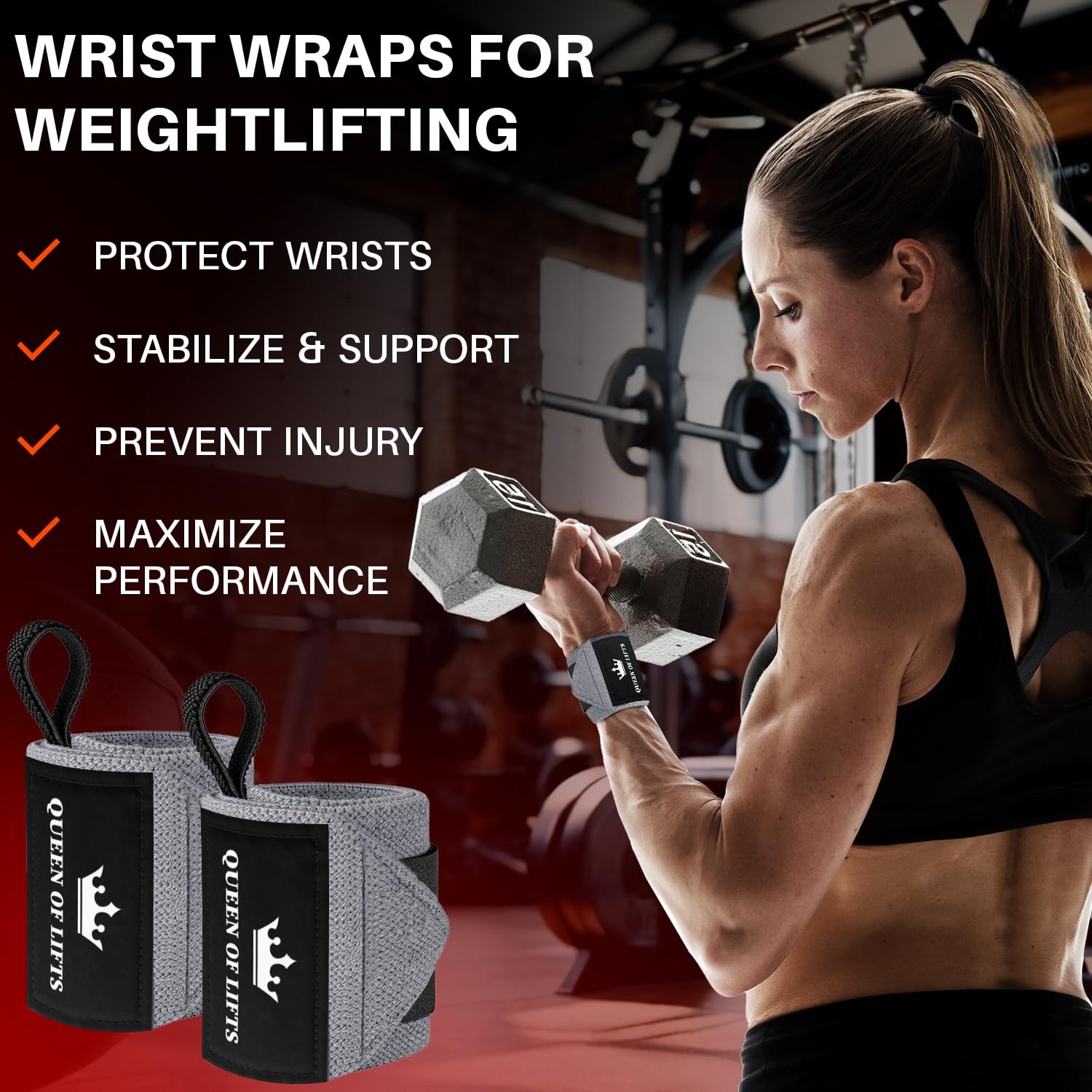 HeavyDuty Weightlifting Wrist Wraps with Thumb Loop for Powerlifting & Training