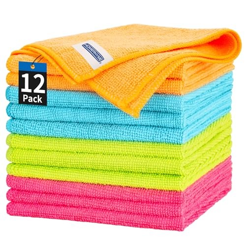 Microfiber Cleaning Cloth Cleaning Rags, 12" x 12" Multicolor 12 Pack