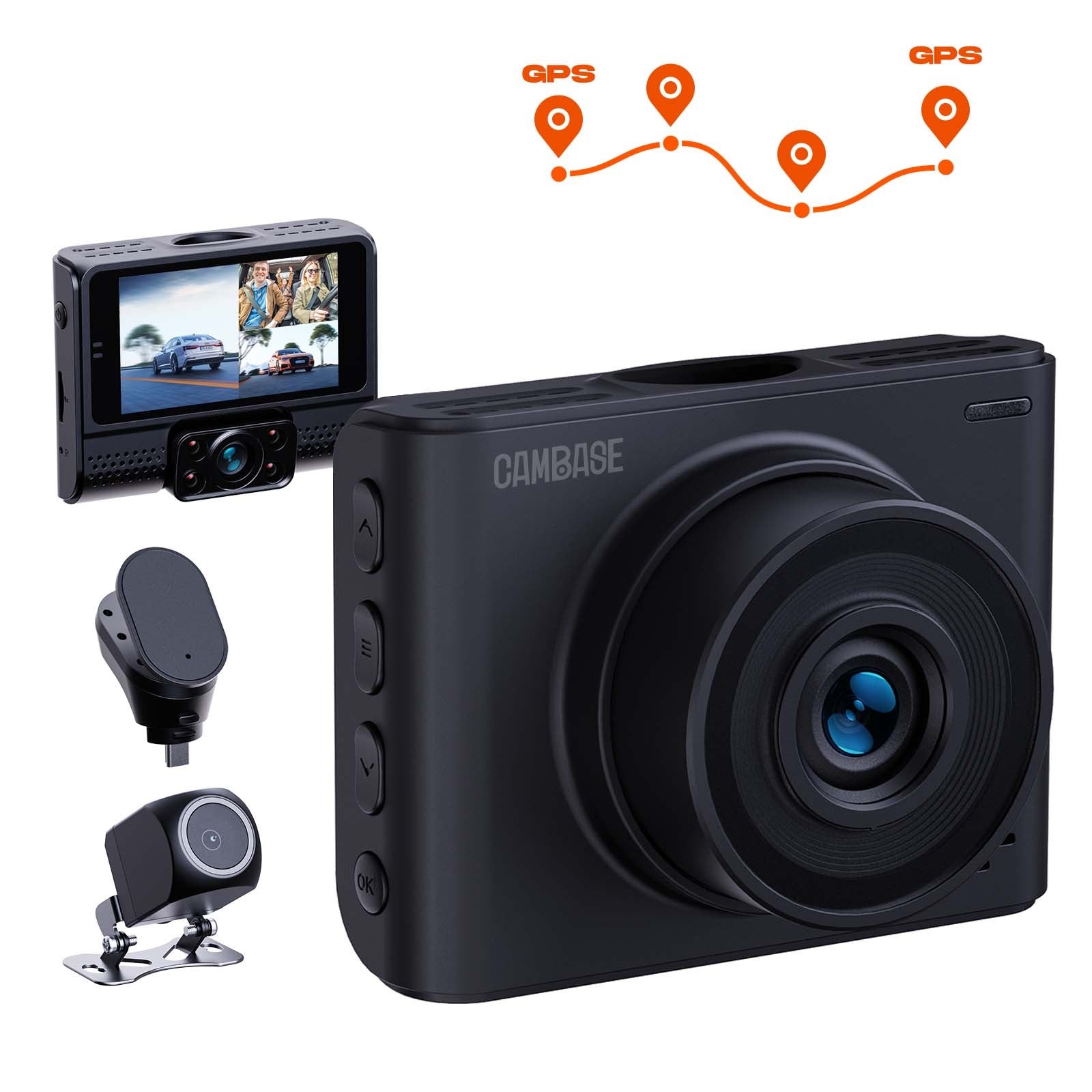 3CH Lens GPS Dash Cam 2.45" 1080P FHD Car Camera Night Vision G-Sensor Recorder