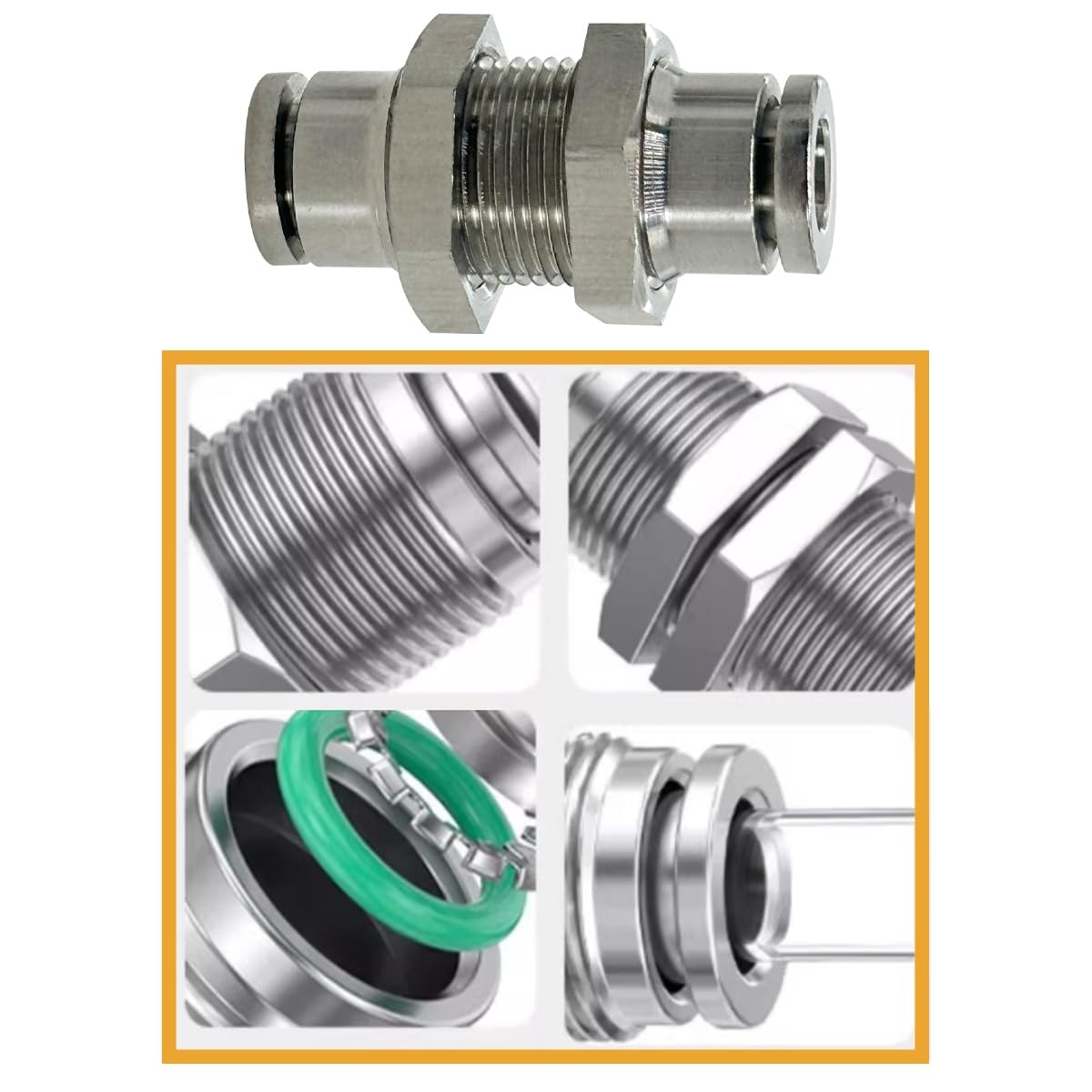 2Pcs 304 Stainless Steel Bulkhead Union 1/4" x 1/4" Tube OD Push to Connect T...