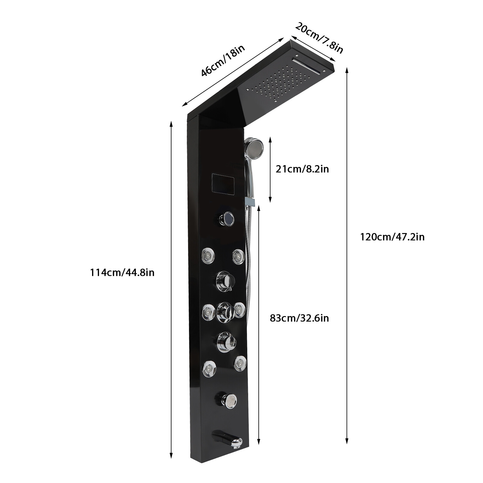 Hydroelectricity Display Rain Massage Full Body Shower System with Jets Black