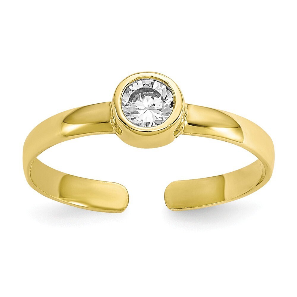 Solid 10k Yellow Gold Bezel Round Simulated Diamond Toe Ring - Toe Ring for