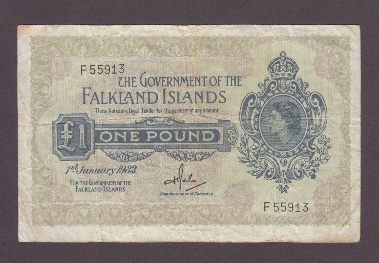 FALKLAND IS P.8d-5913  1 POUN 1.1.1982 PFX F QE II  VF-F WE COMBINE  2607