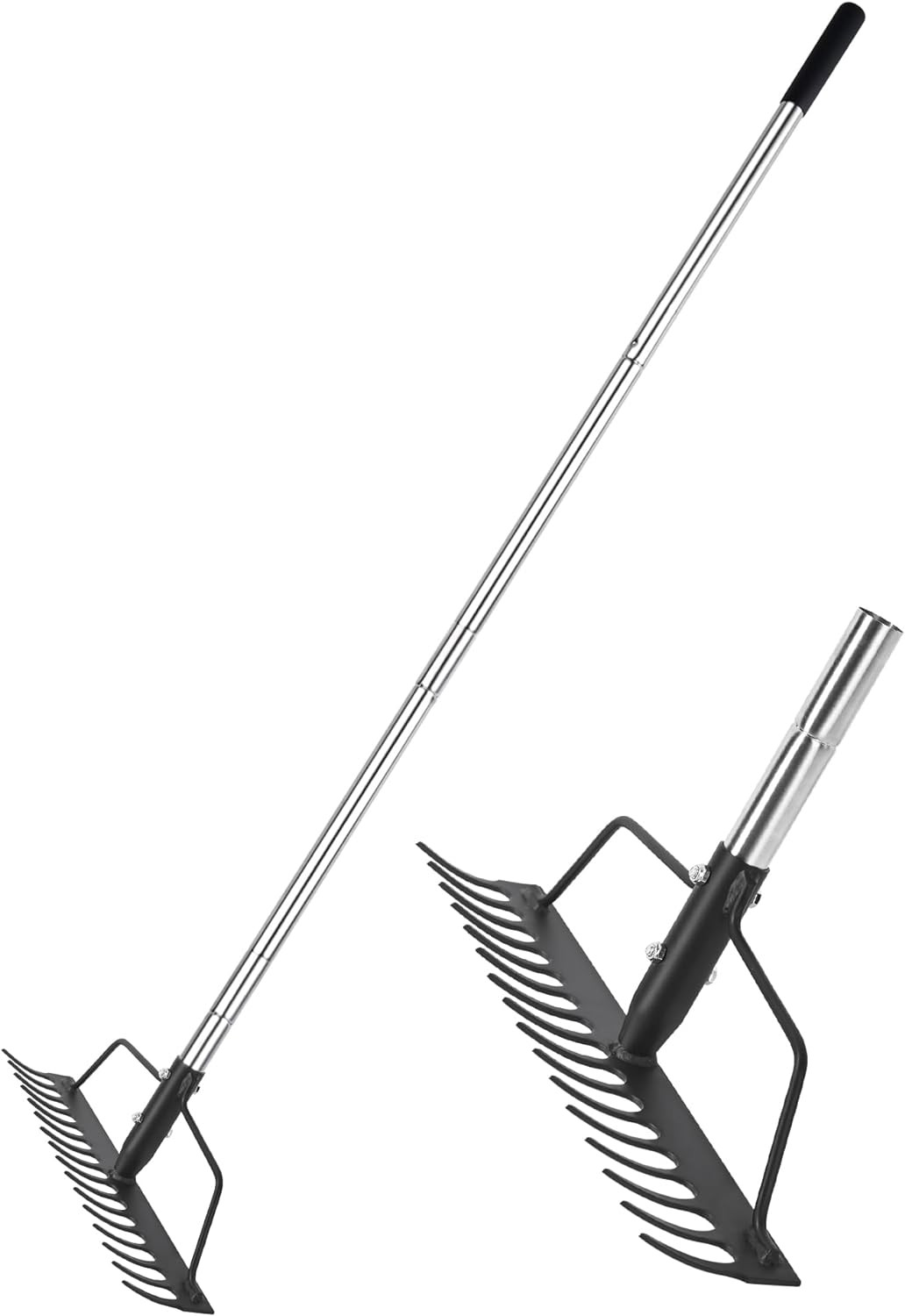 15 Inch Wide Bow Rake, 16 Steel Tines Metal Head Rake Tool with Stainless Steel