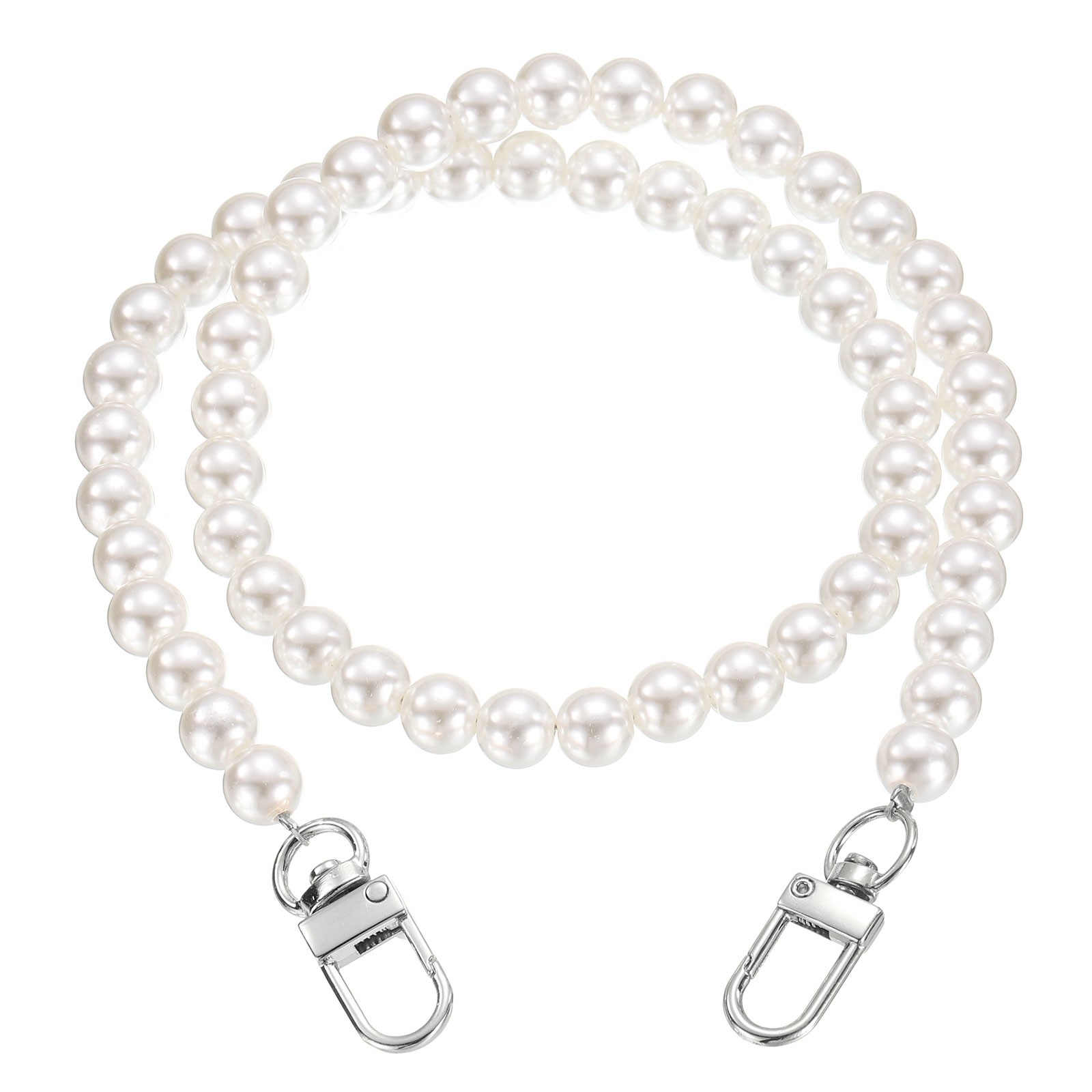 2 Pcs Imitation Pearl Purse Strap, 23.6 Inch Handbag Swivel Clasp, Silver