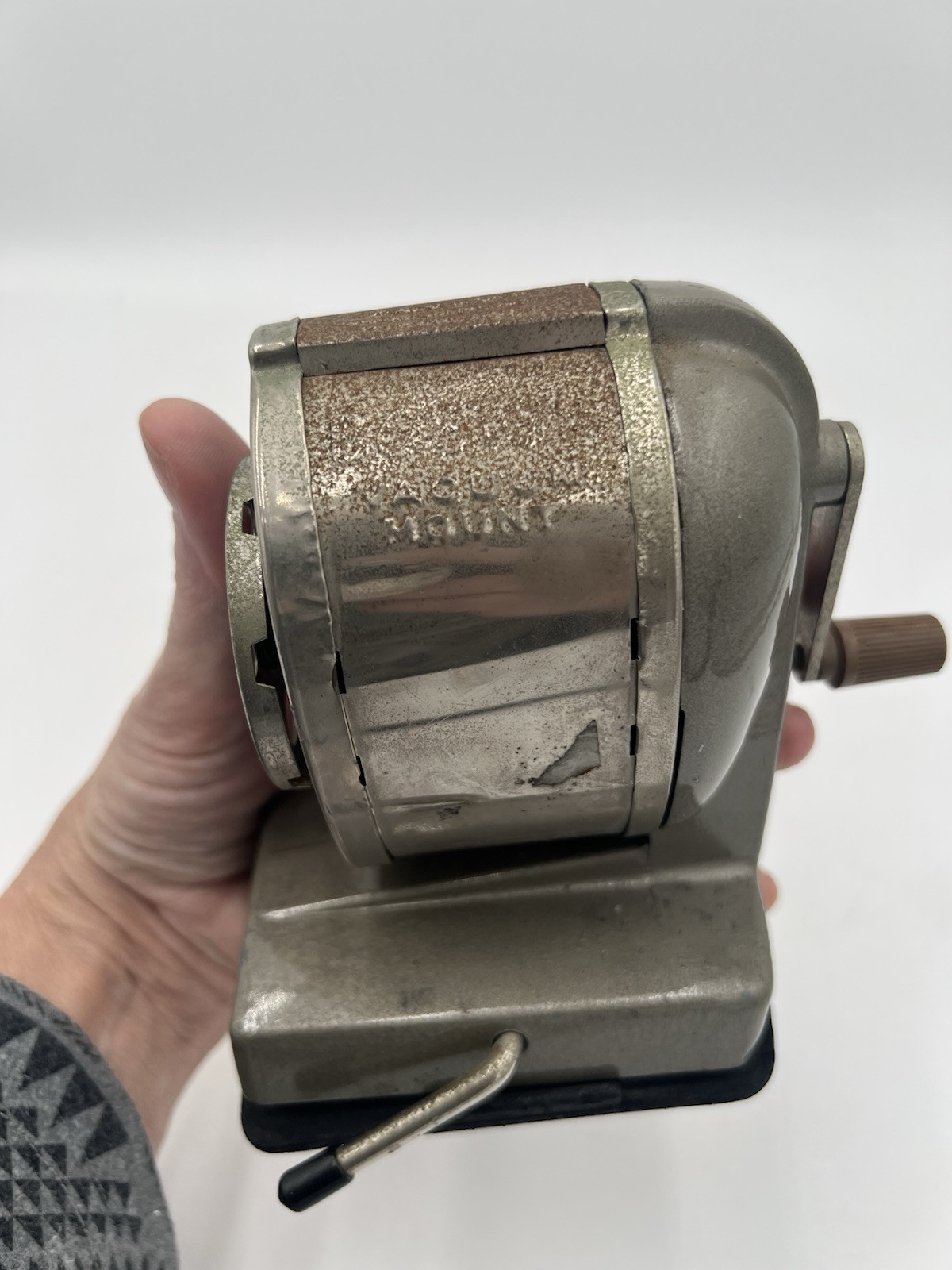 Boston Vacuum Mount 8 Hole Pencil Sharpener Manual Crank Suction Vintage VGC