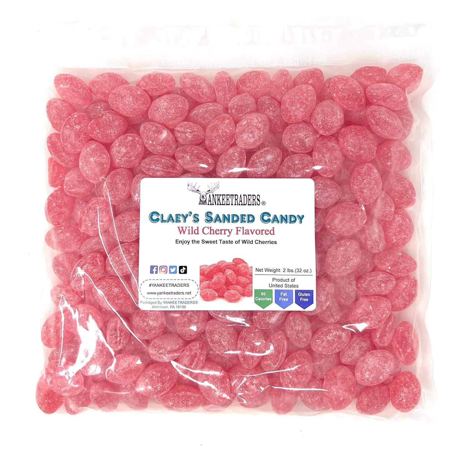 2 Pound Wild Cherry Sanded Candy Drops, Sweet Nostalgic Hard Candy