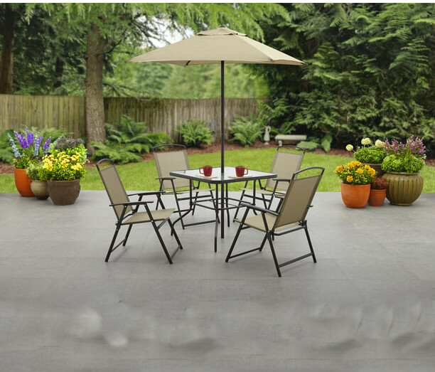 6Pcs Outdoor Patio Dining Set Portable Table Camping Chair Umbrella Desk Items