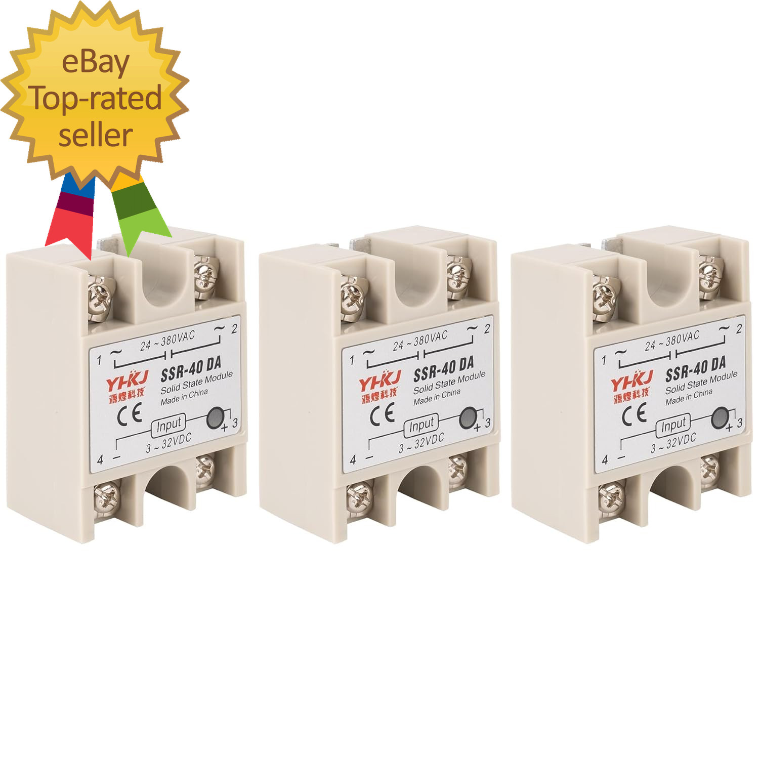 3PCS Solid State Relay SSR-40DA DC to AC Input 3-32VDC Output 24-380VAC 40A