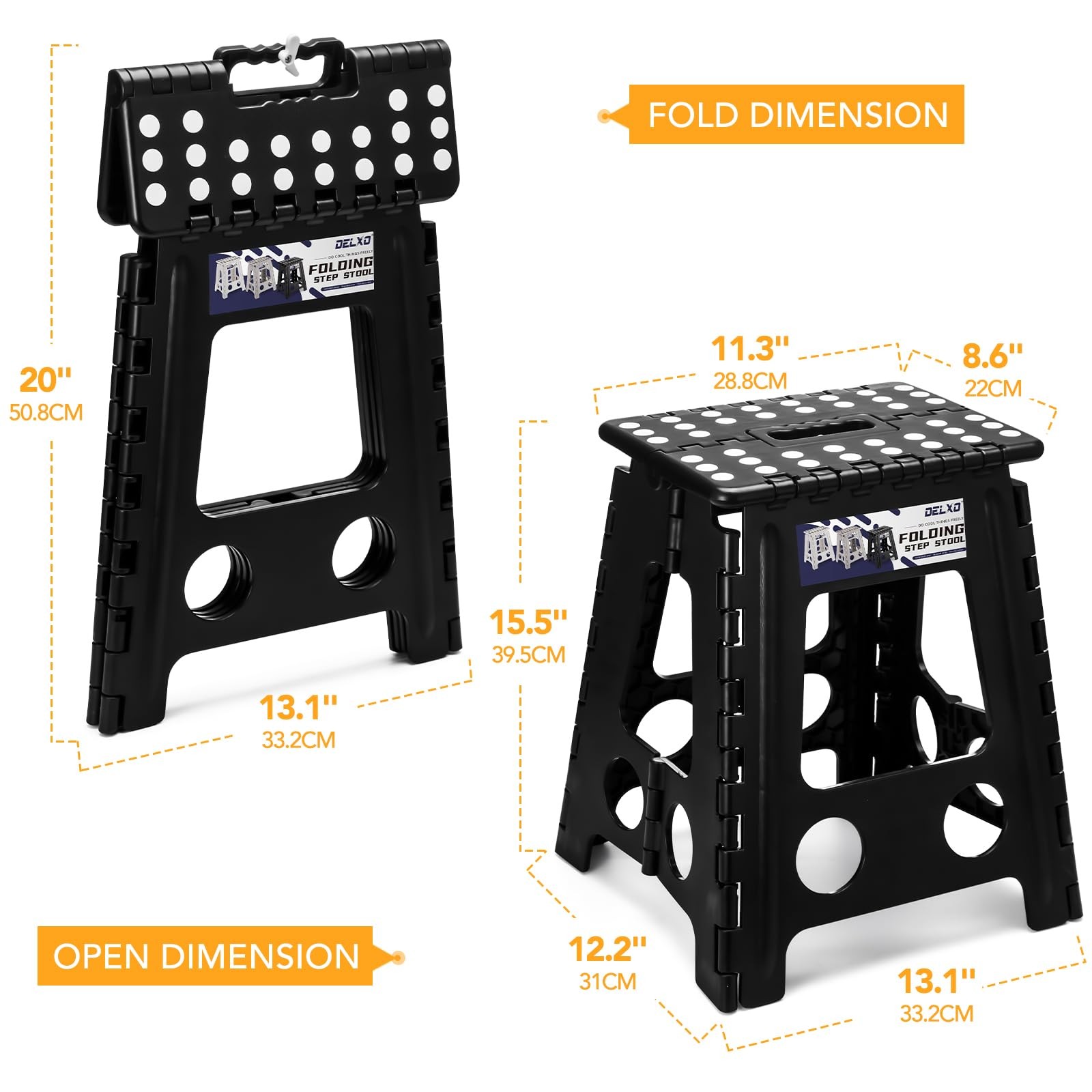 Delxo 16 Inch Folding Step Stool,Foldable Stool for Adults 16 Inch, Black