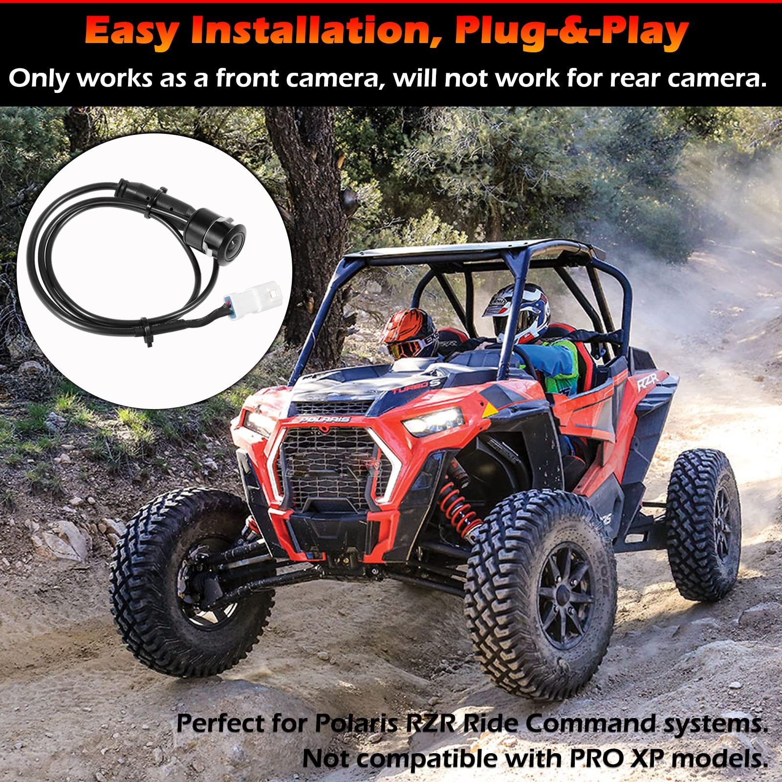 for Polaris RZR Ride Command HD Wide-Angle Waterproof Front Camera - Plug and...