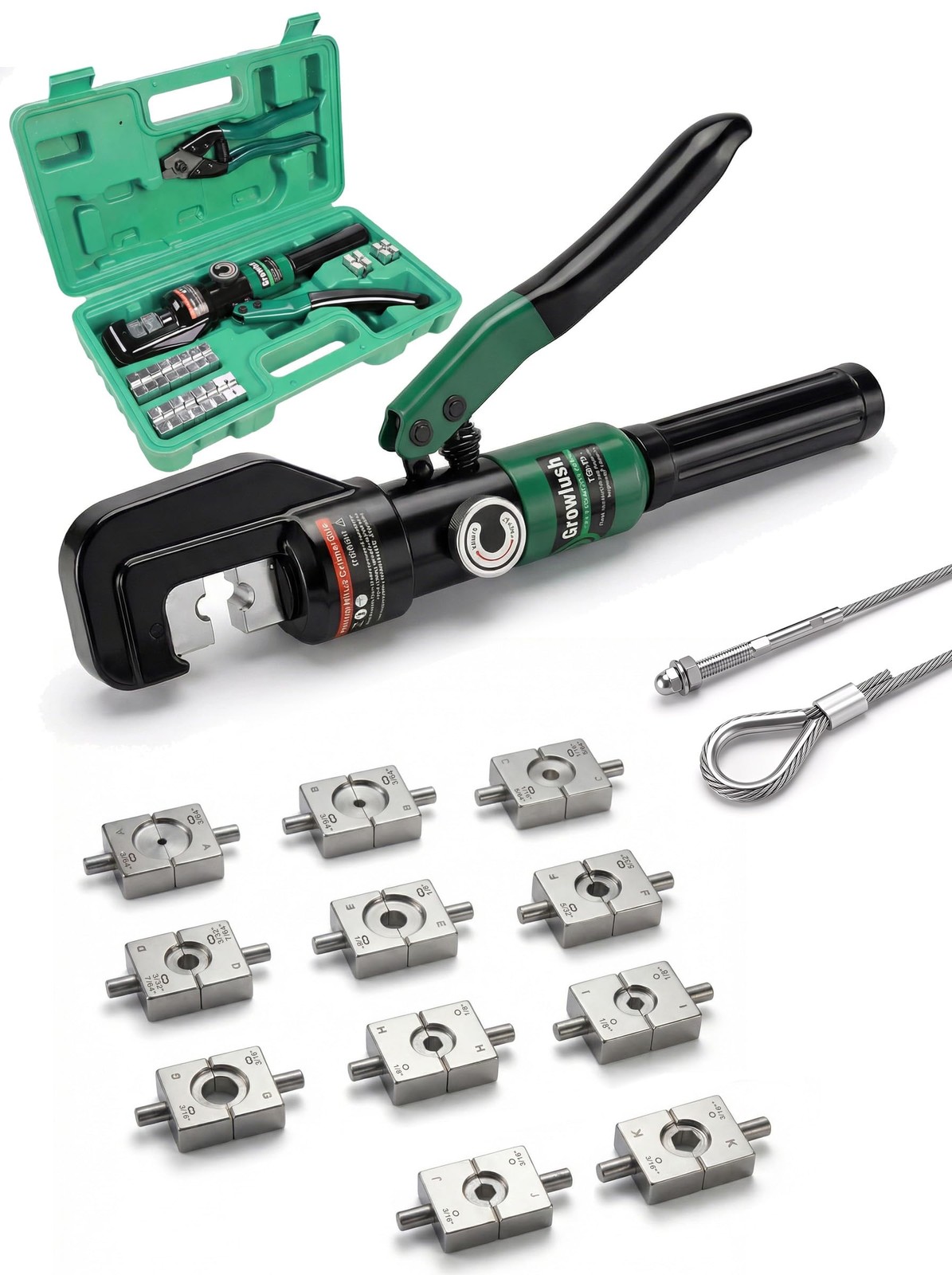 10-Ton Hydraulic Wire Rope Crimping Tool,Hydraulic Swaging Tool, 11 Dies for ...