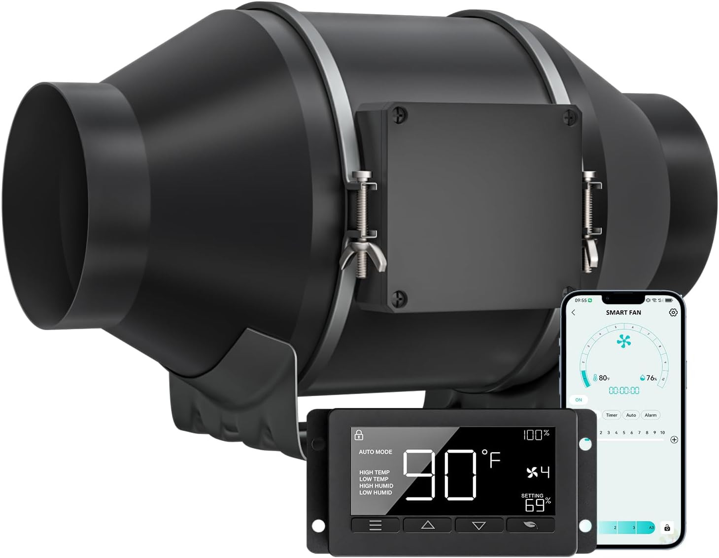 Smart 4" Inline Duct Fan with WiFi Control & Sensor for Grow Tents & HVAC