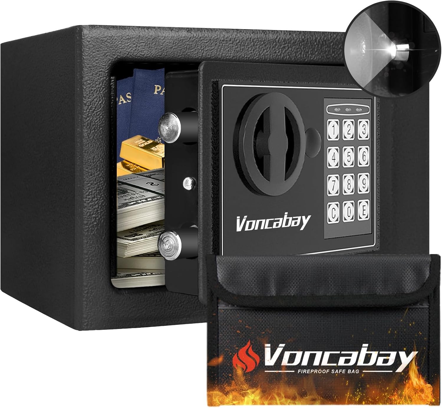 Home Security Safe Box with Sensor Light & Fireproof Money Bag