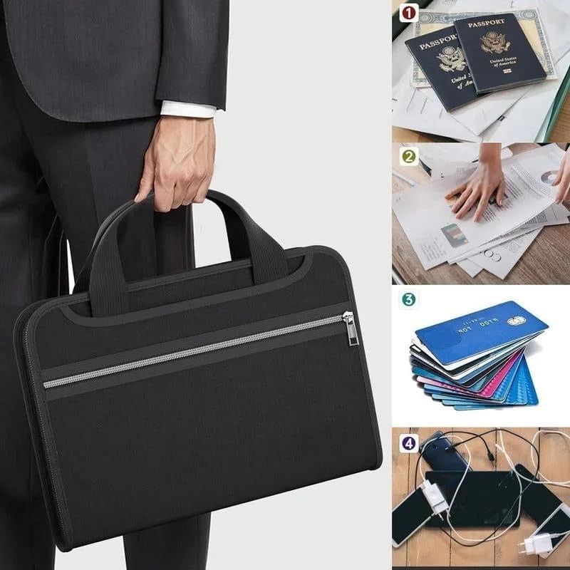 Large Capacity A4 Fireproof File Folder with Handle｜Portable Document Organizer
