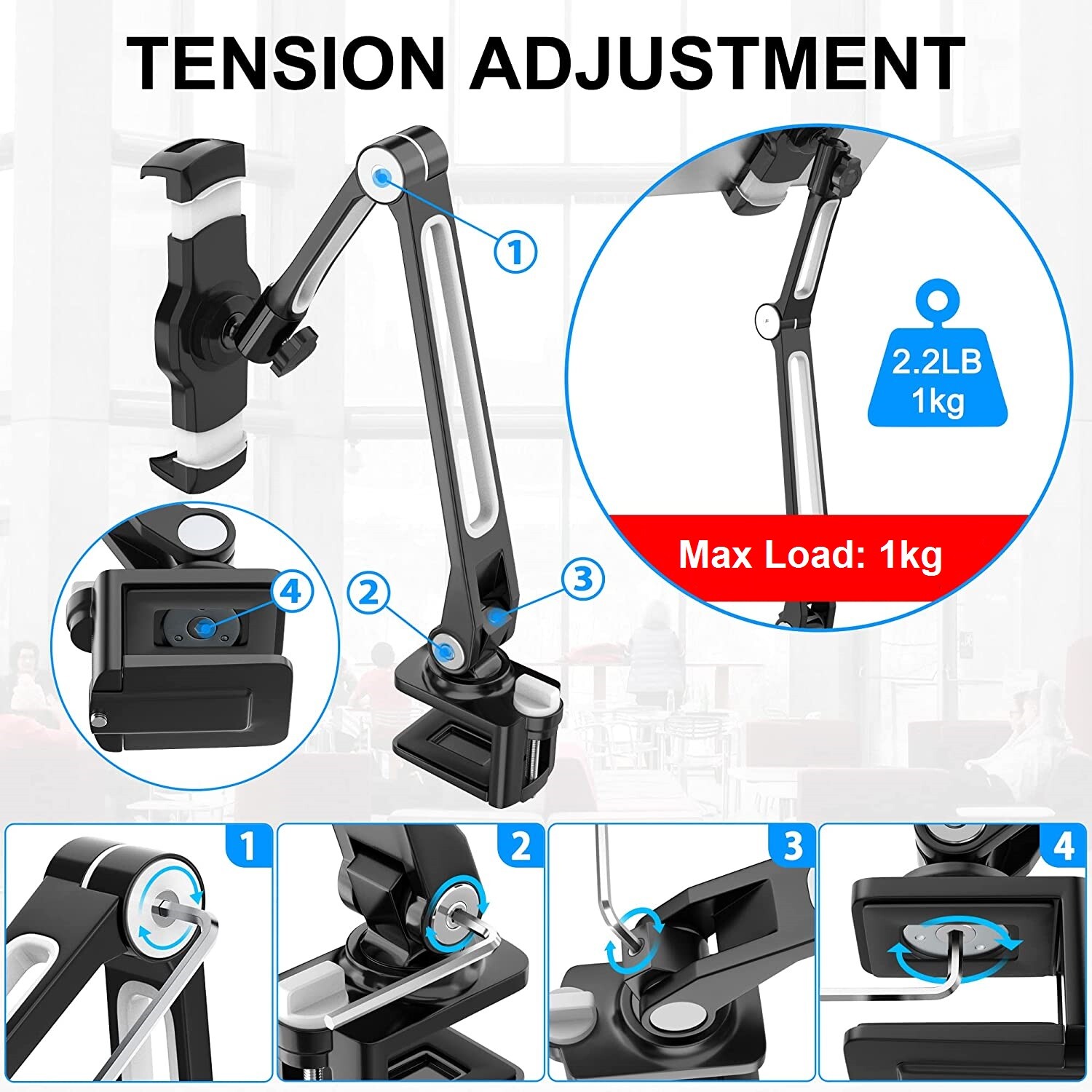 Adjustable Long Arm Clamp Tablet Stand Desktop Mount Smartphone 360 Rotation