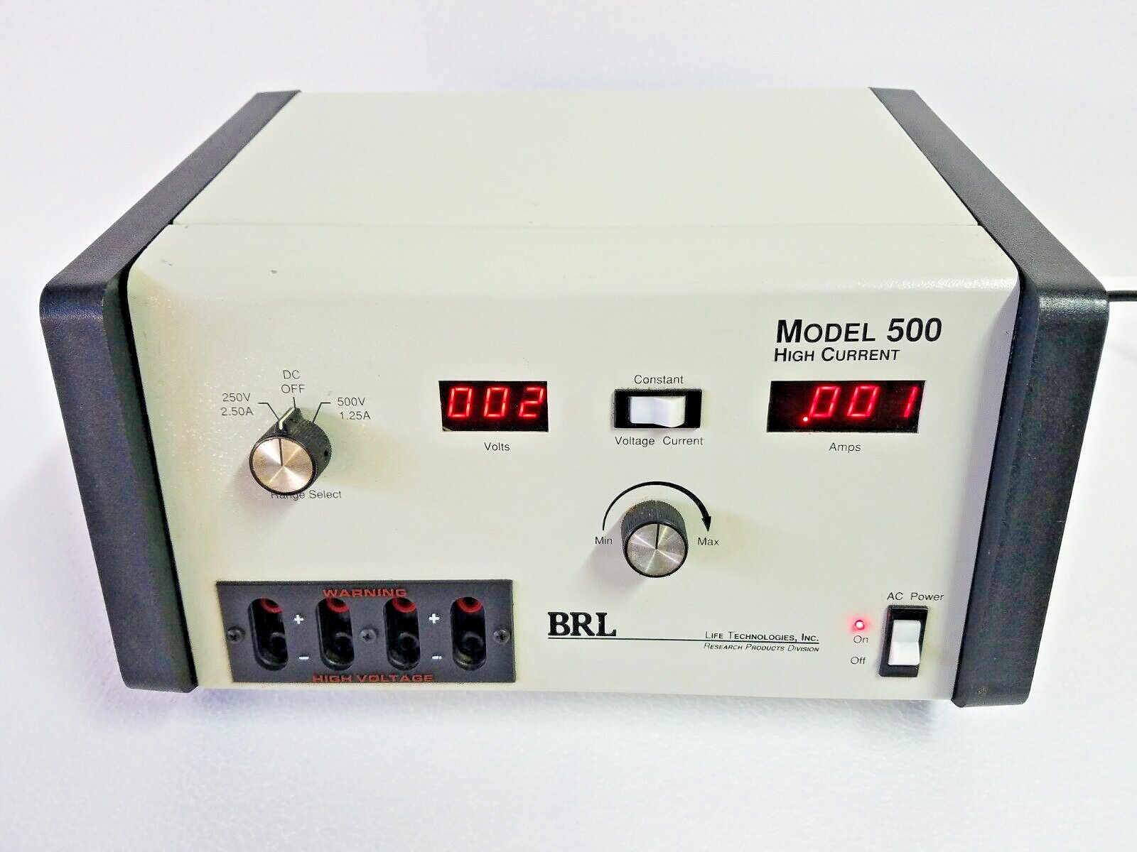 BRL MODEL 500 HIGH CURRENT POWER SUPPLY