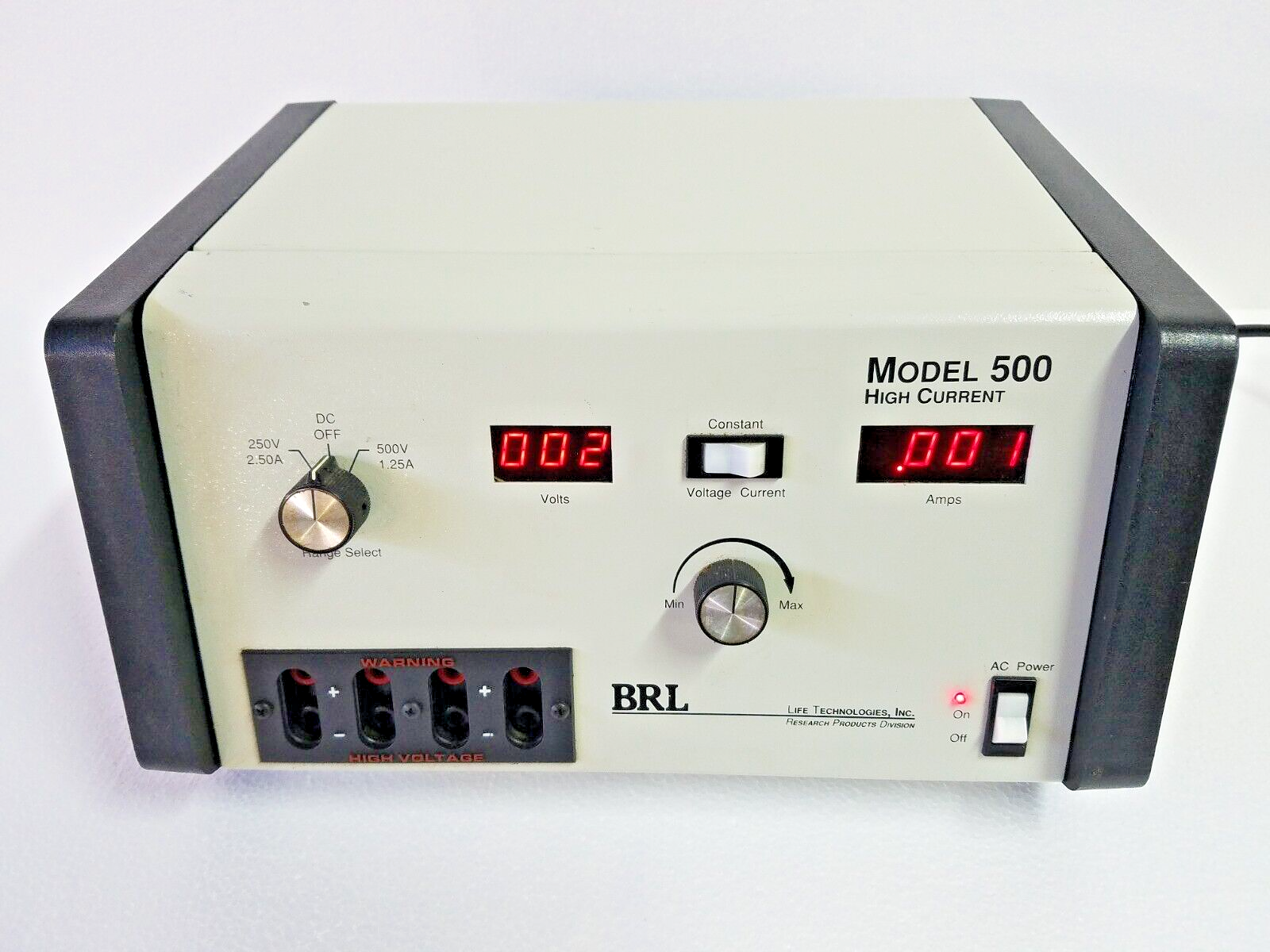 BRL MODEL 500 HIGH CURRENT POWER SUPPLY